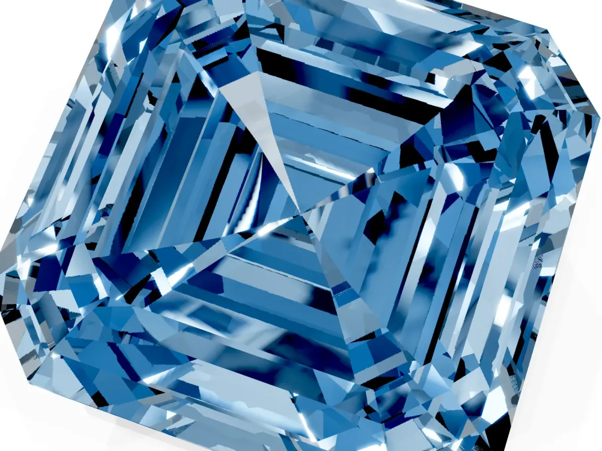 Fancy Blue Asscher Cut Halo Diamond Ring with Milgrain Edge and Round Prong Setting Silver