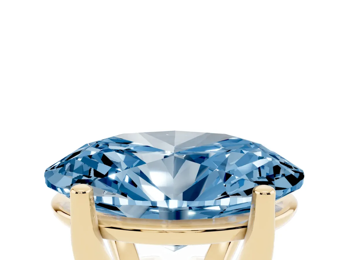 Fancy Blue Oval Cut Cut Diamond Solitaire Engagement Ring with Tapered Plain Band and Four-Prong Setting Yellow gold