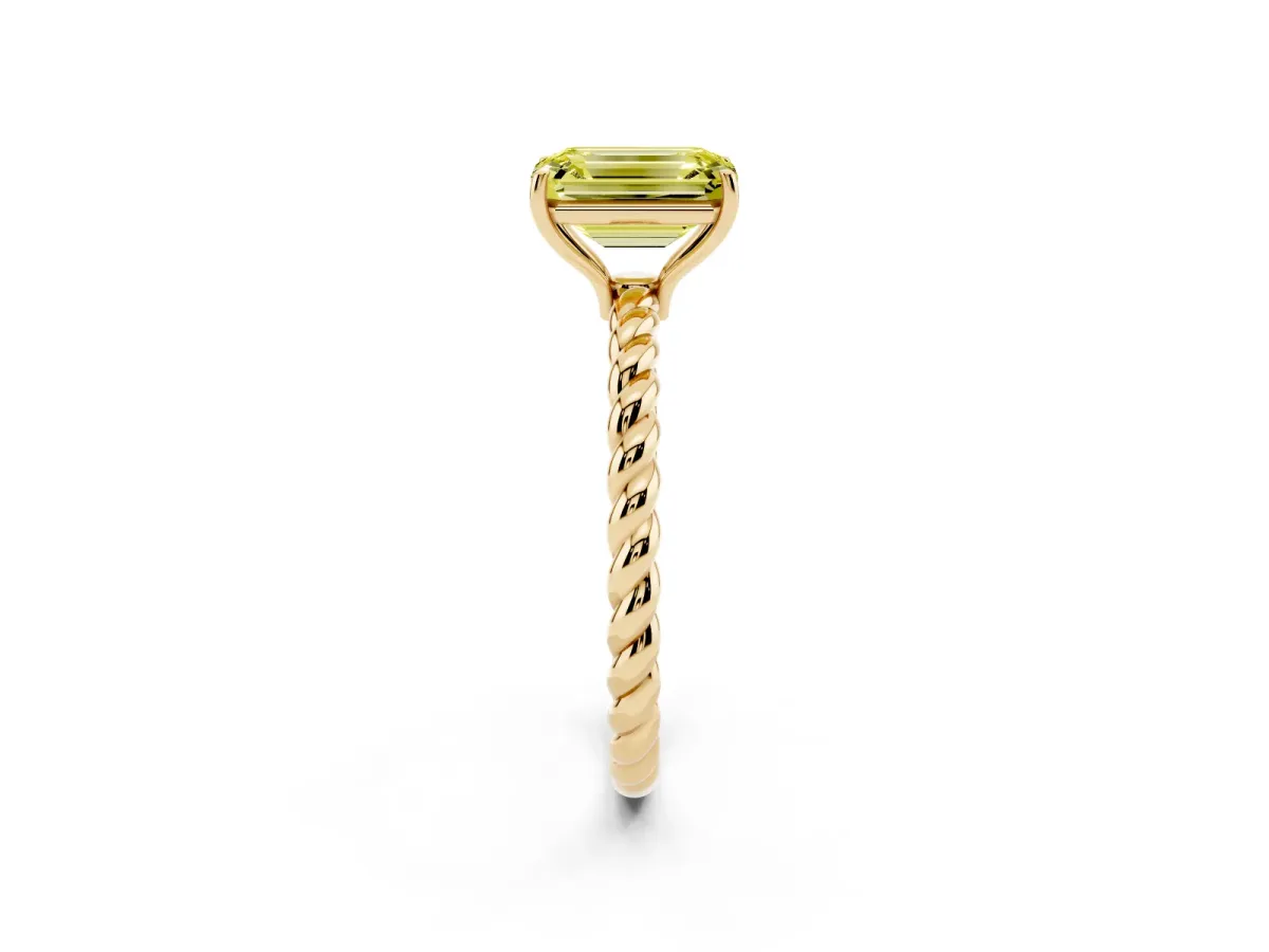 Fancy Yellow Emerald Cut Solitaire Twisted Band 4-Prong Ring Yellow gold