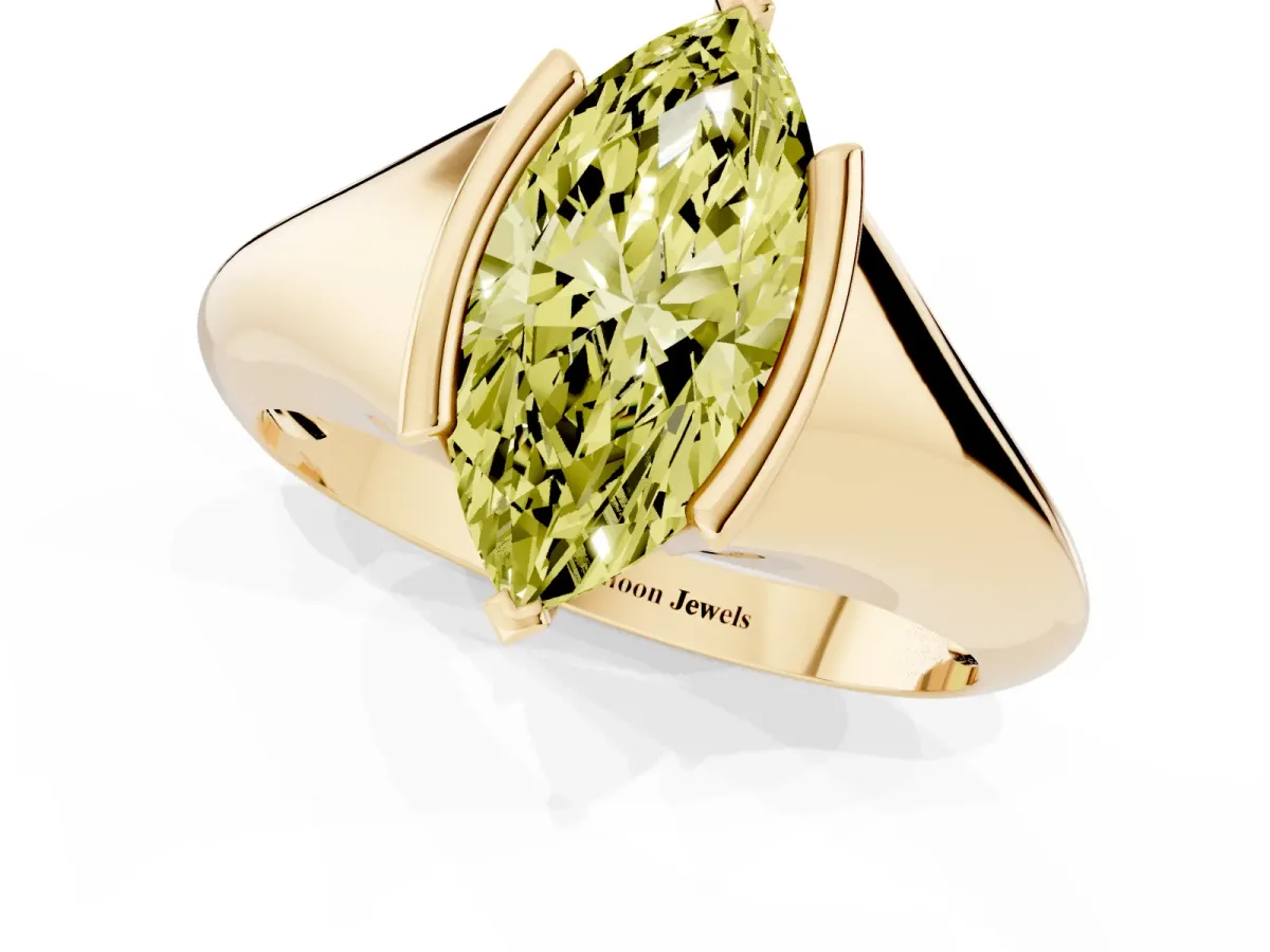 Fancy Yellow Marquise Cut Solitaire Tension Set Diamond Ring Yellow gold