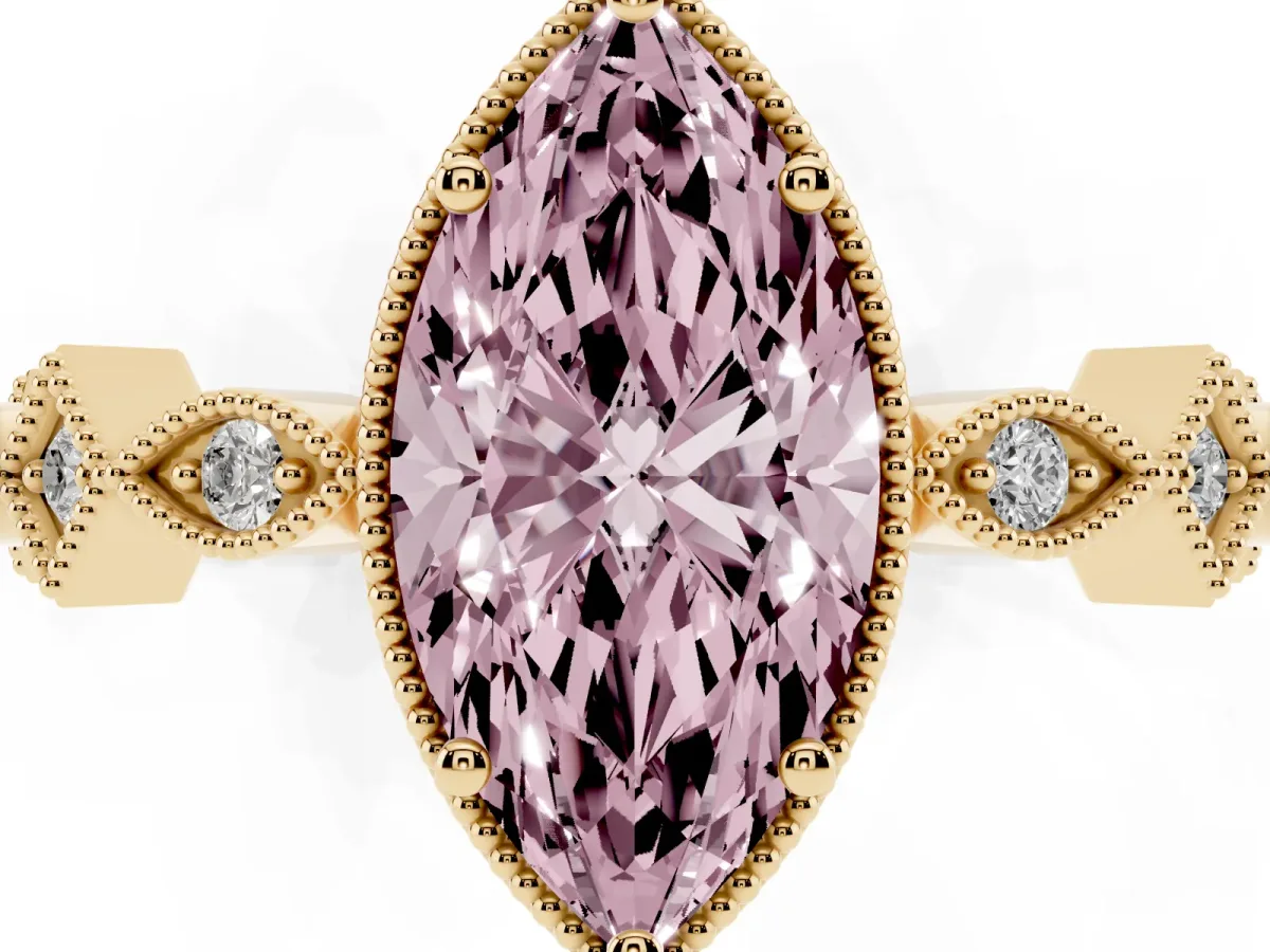 Fancy Pink Marquise Cut Milgrain Marquise Diamond Twist Band Ring Yellow gold