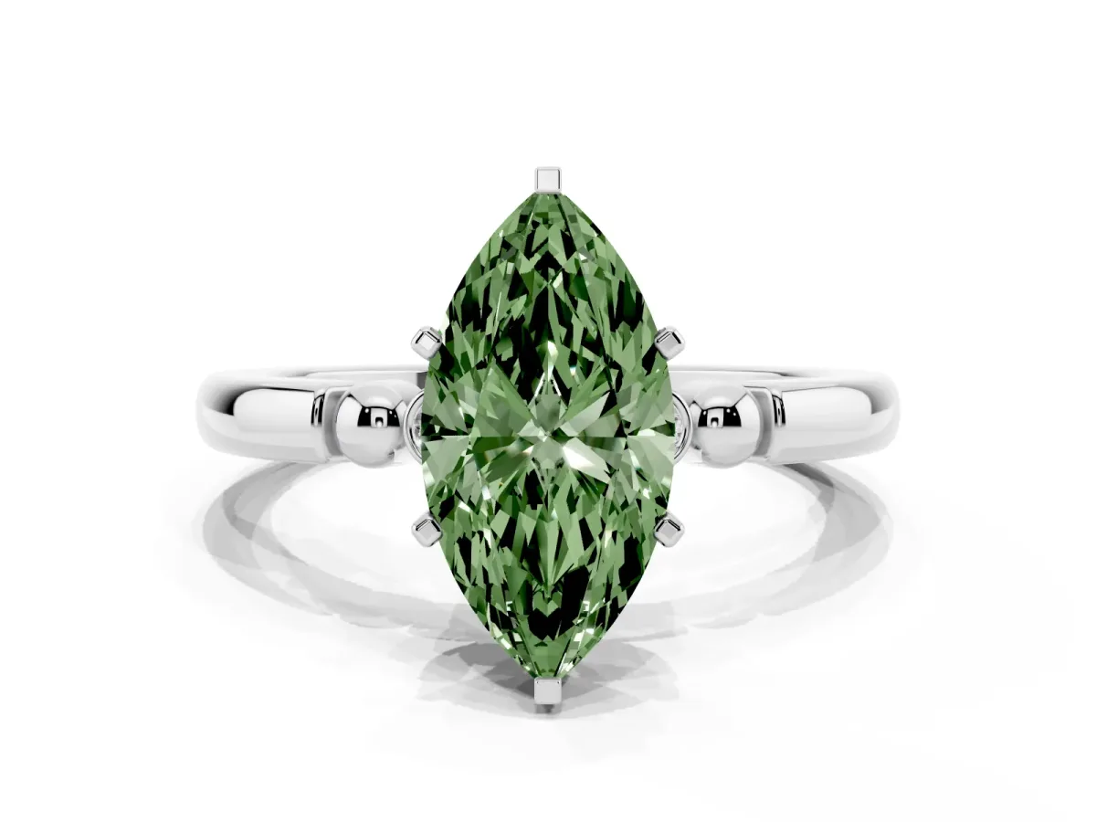 Fancy Green Marquise Cut Solitaire Beaded Band with Four-Prong Setting Silver