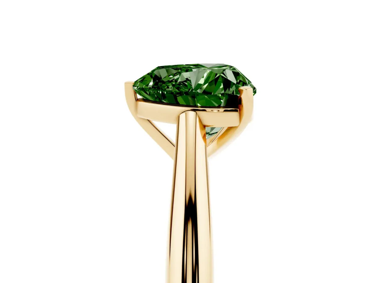 Fancy Green Heart Cut Diamond Solitaire Engagement Ring with Cathedral Setting and Four-Prong Mount Yellow gold