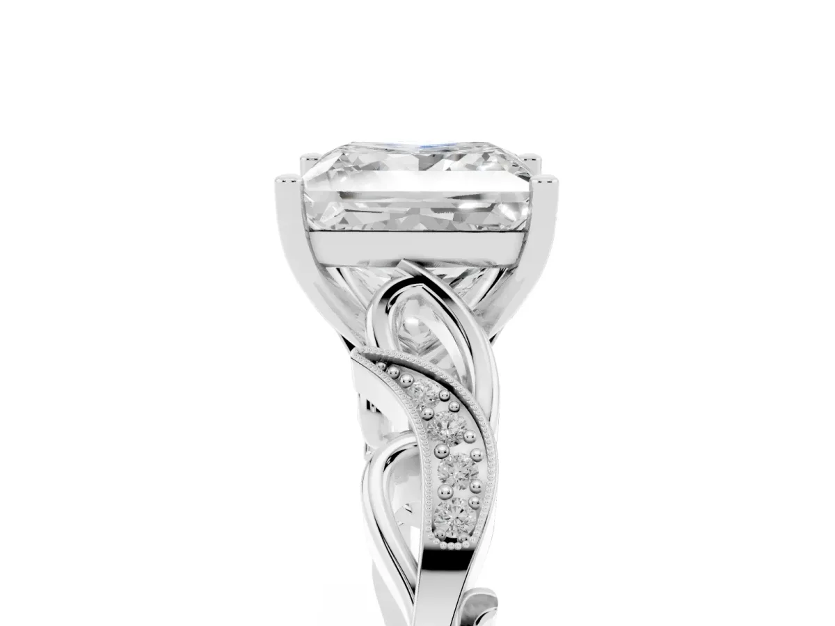 Princess Cut Solitaire Vine Band with Milgrain Prong Setting Platinum