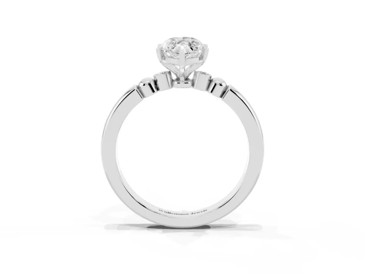 Marquise Cut Solitaire Beaded Band with Four-Prong Setting Platinum