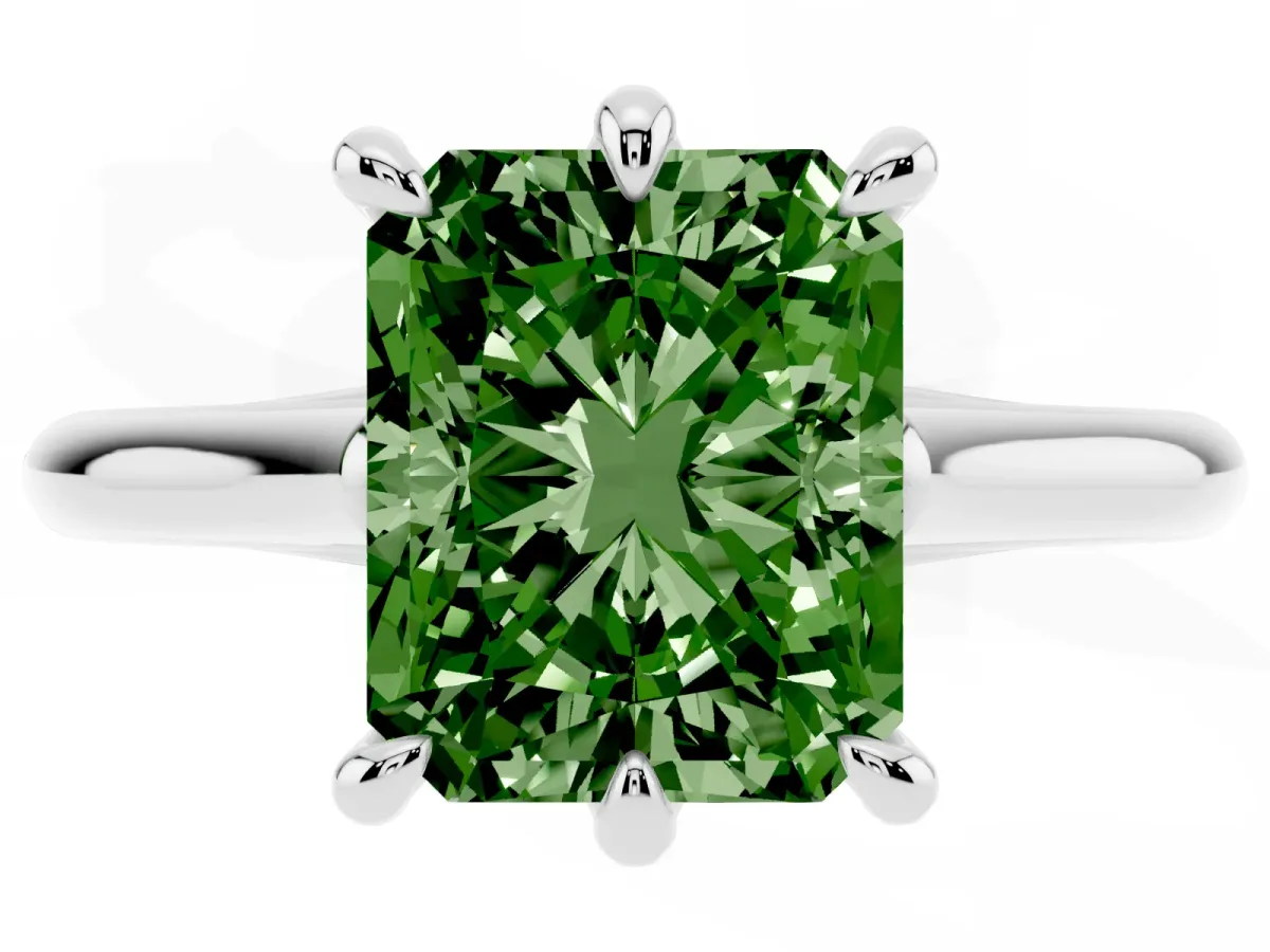 Fancy Green Radiant Cut Solitaire Engagement Ring with Six-Prong Setting and Classic Band Platinum