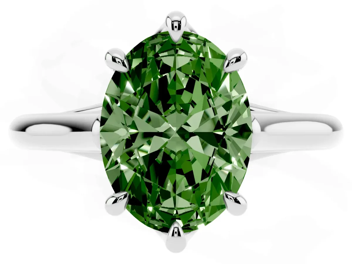 Fancy Green Oval Cut Solitaire Engagement Ring with Six-Prong Setting and Classic Band Platinum