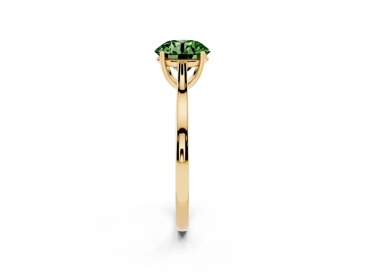 Fancy Green Round Cut Solitaire Heart Prong Engagement Ring with Tapered Band Yellow gold