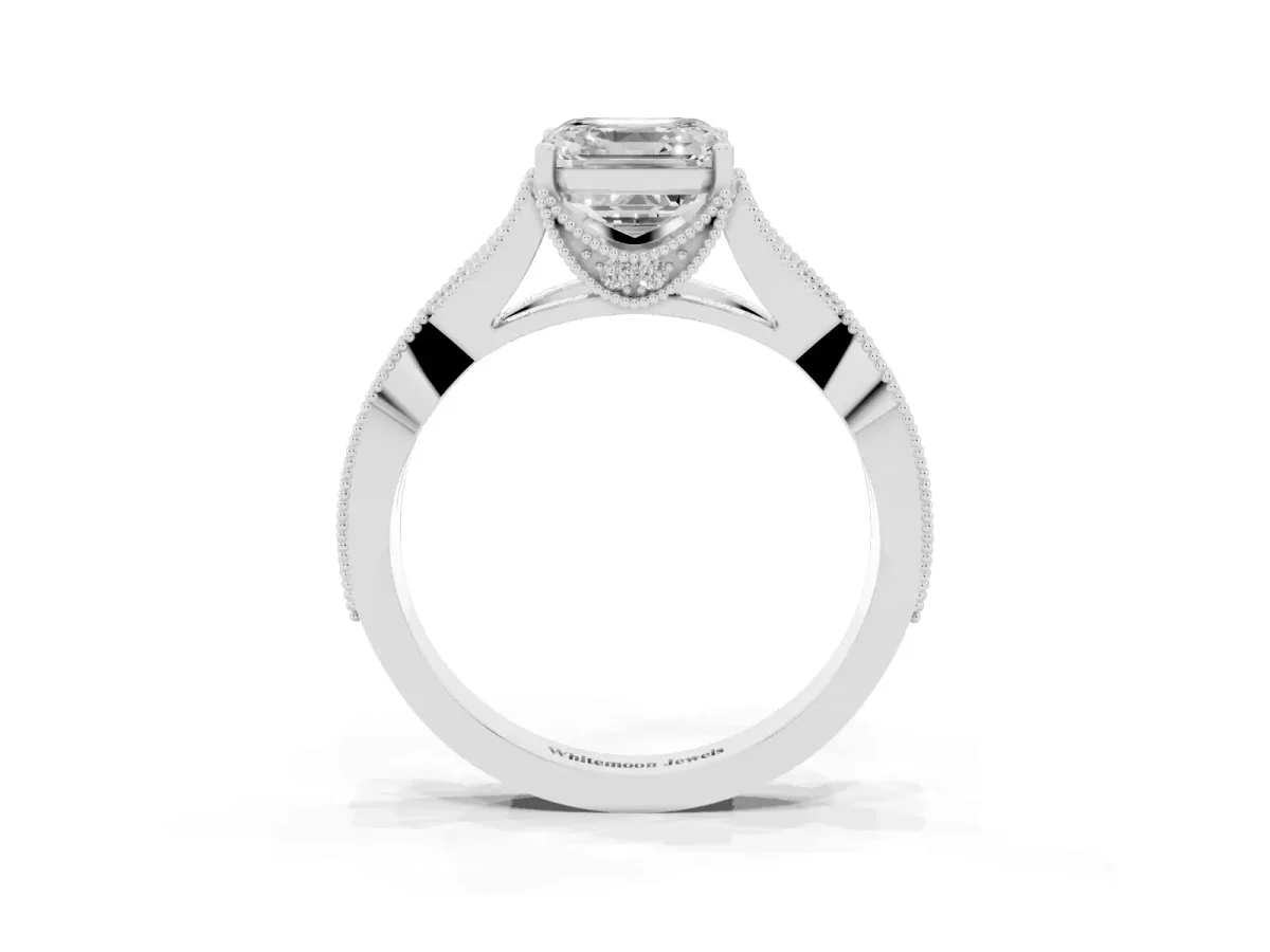 Asscher Cut Cut Diamond Twisted Band with Milgrain Pave Setting and Four-Prong Setting Silver