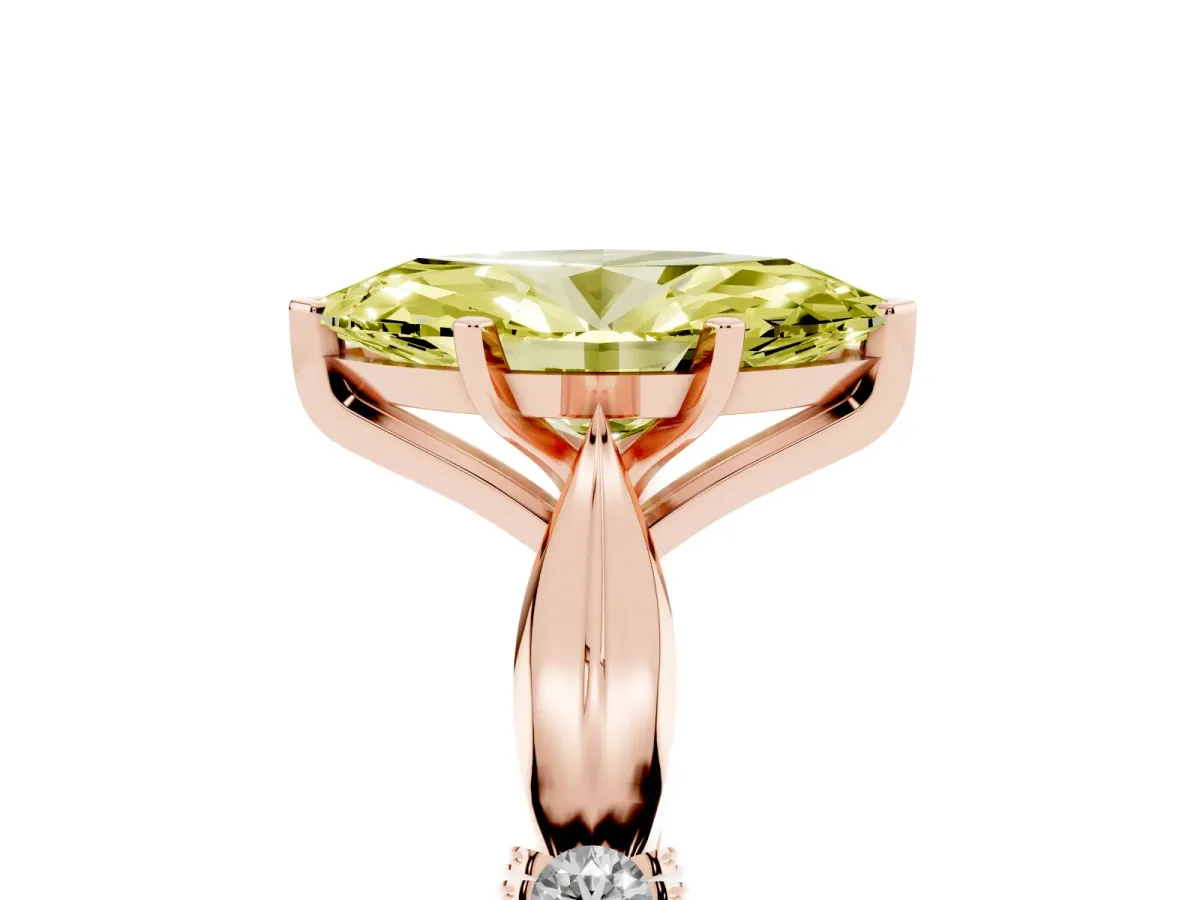 Fancy Yellow Marquise Cut Solitaire Diamond Twisted Band with Four-Prong Setting Rose gold