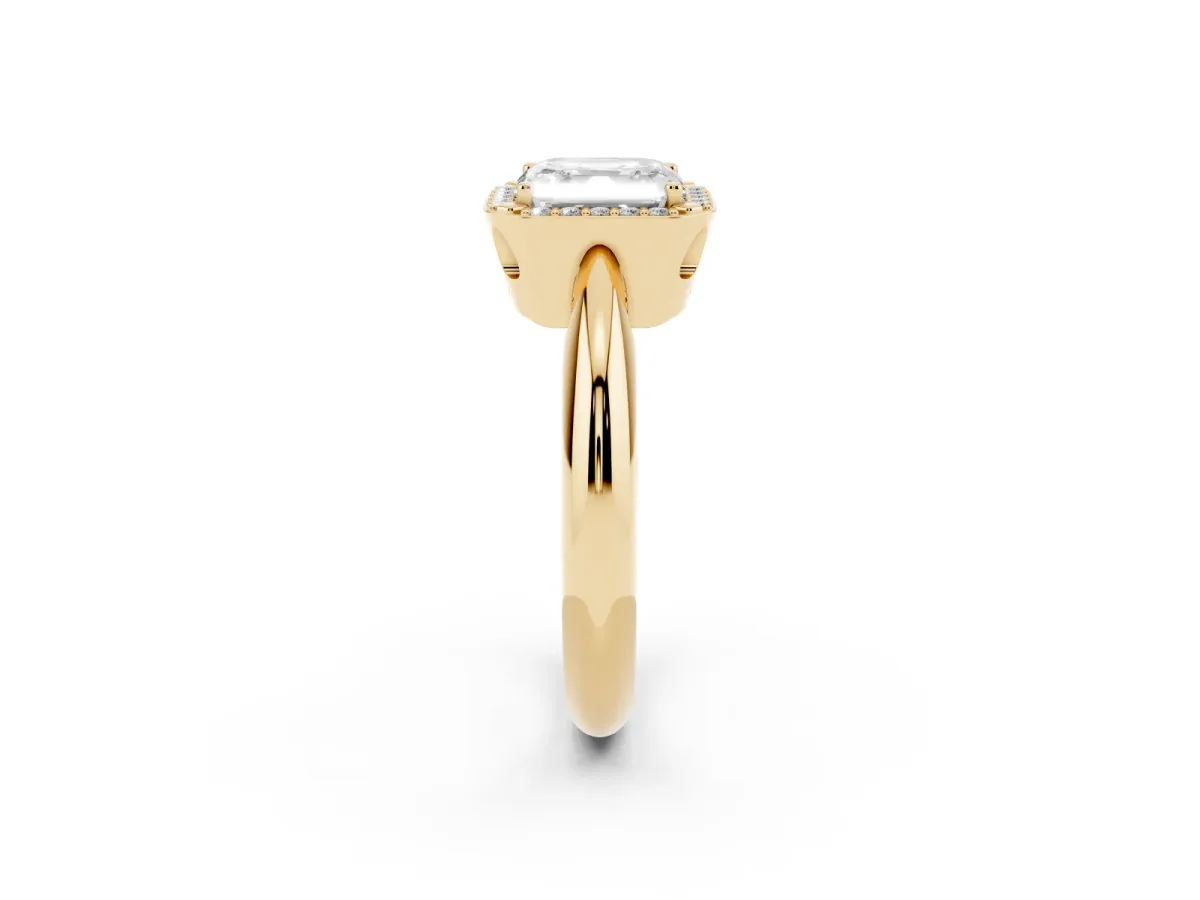 Asscher Cut Cut Diamond Halo Engagement Ring with Split Shank and Four-Prong Setting Yellow gold
