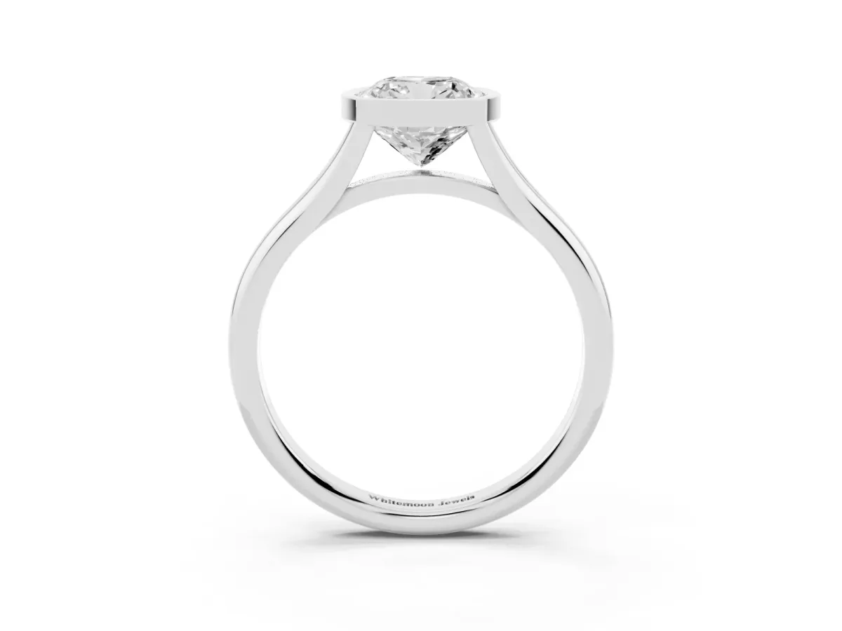 Bezel Set Cushion Cut Cut Solitaire Ring with Tapered Band Silver