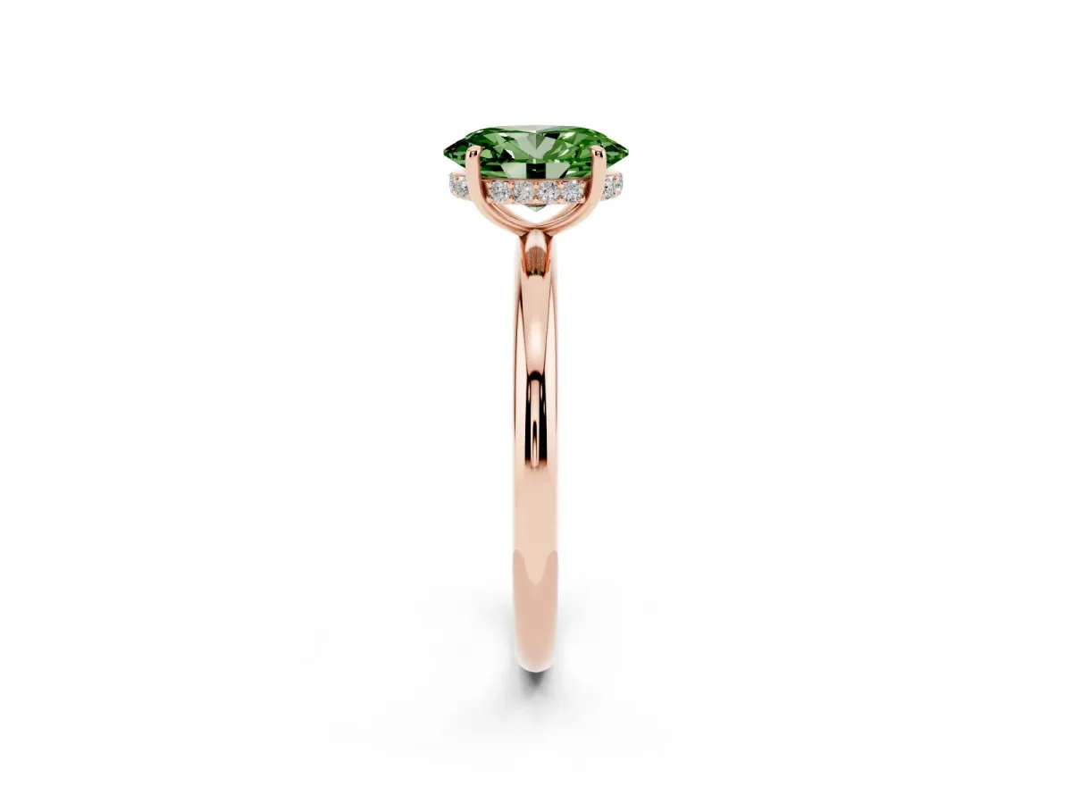 Fancy Green Oval Cut Diamond Solitaire Ring with Thin Band and Four-Prong Setting Rose gold