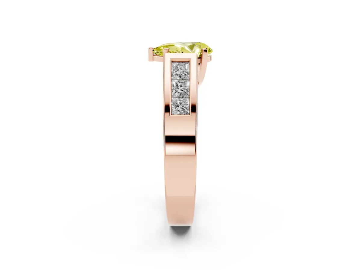 Fancy Yellow Pear Cut Cut Channel Set Solitaire Ring with Four-Prong Setting Rose gold