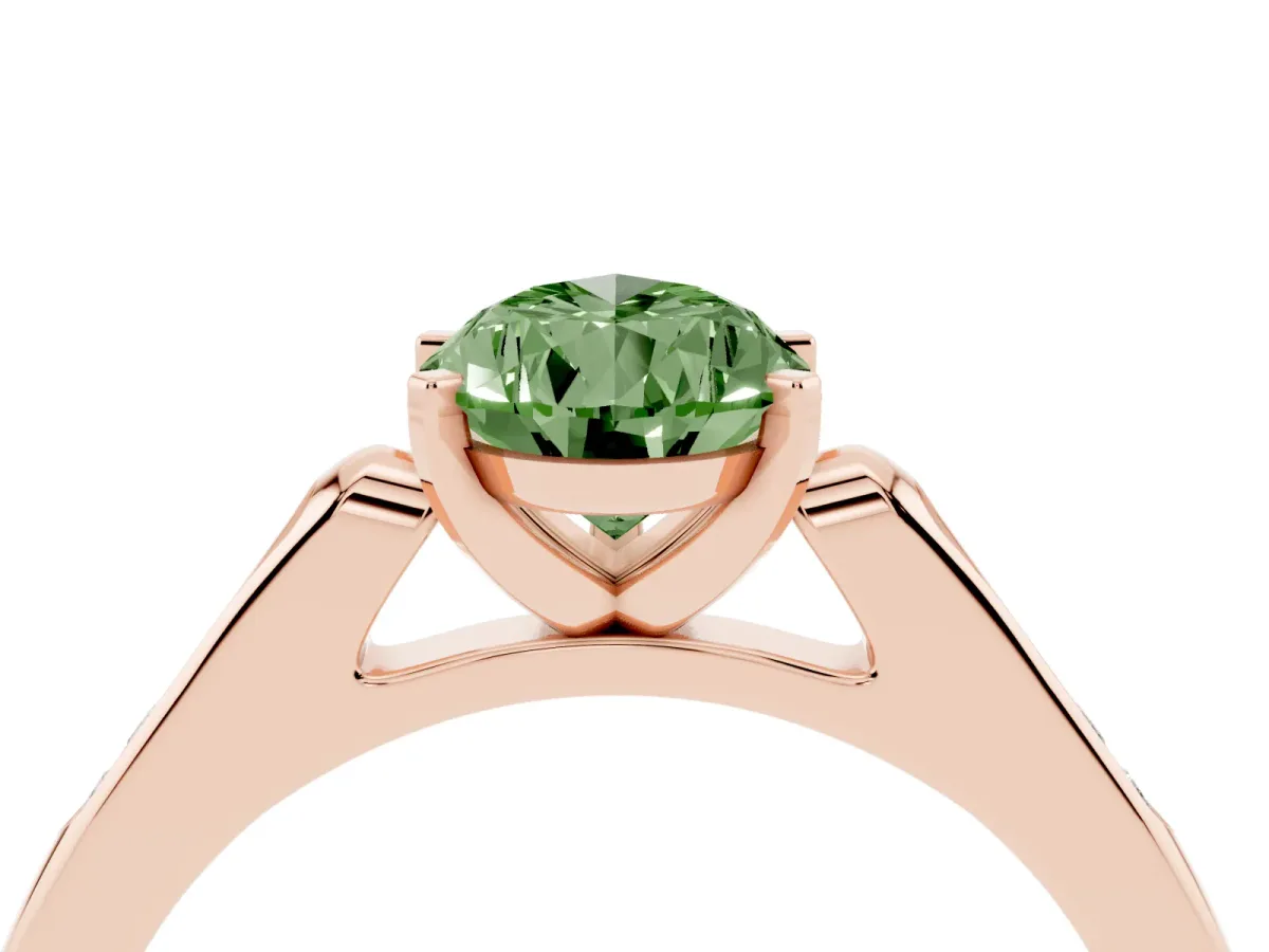 Fancy Green Pear Cut Diamond Solitaire Ring with Channel Set Round Band and Prong Setting Rose gold