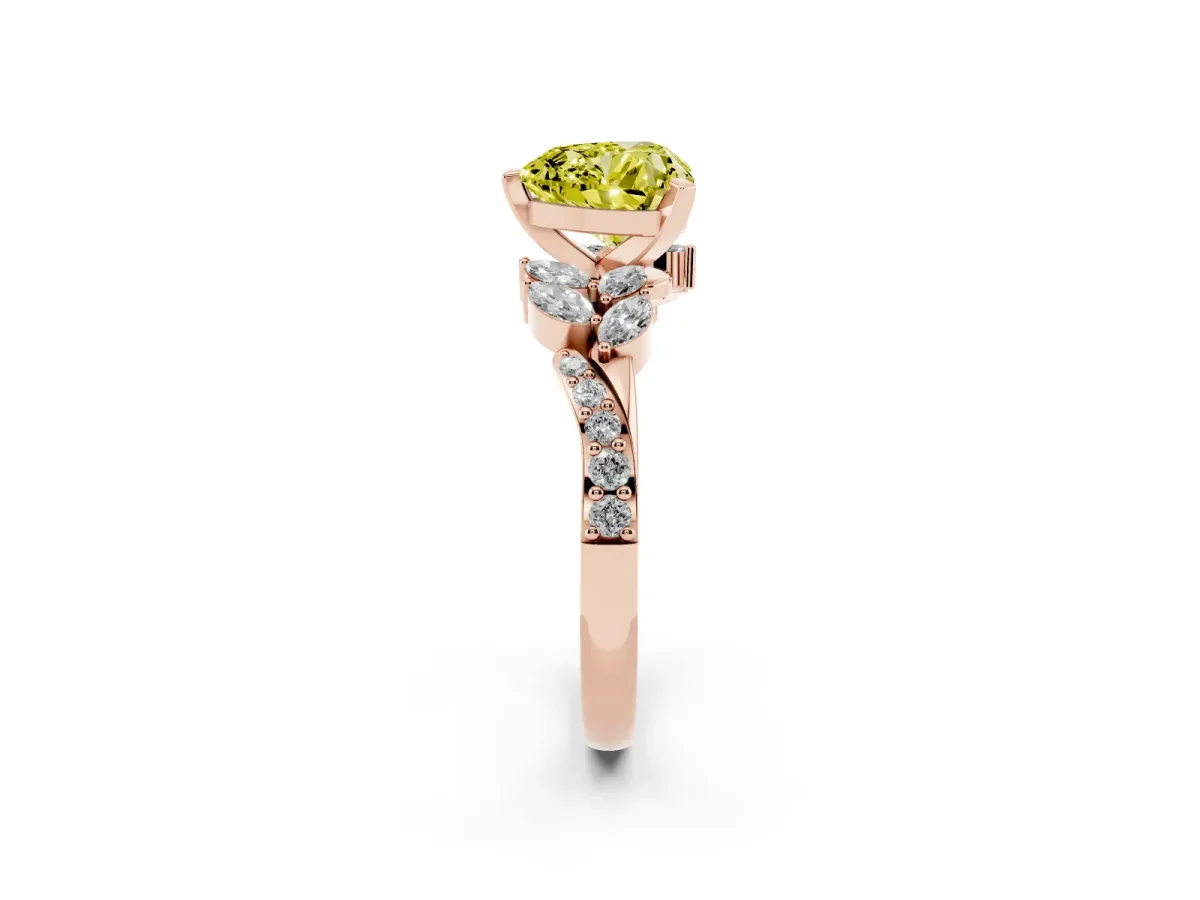 Fancy Yellow Heart Cut Solitaire Marquise Twist Band with Six-Prong Setting Rose gold