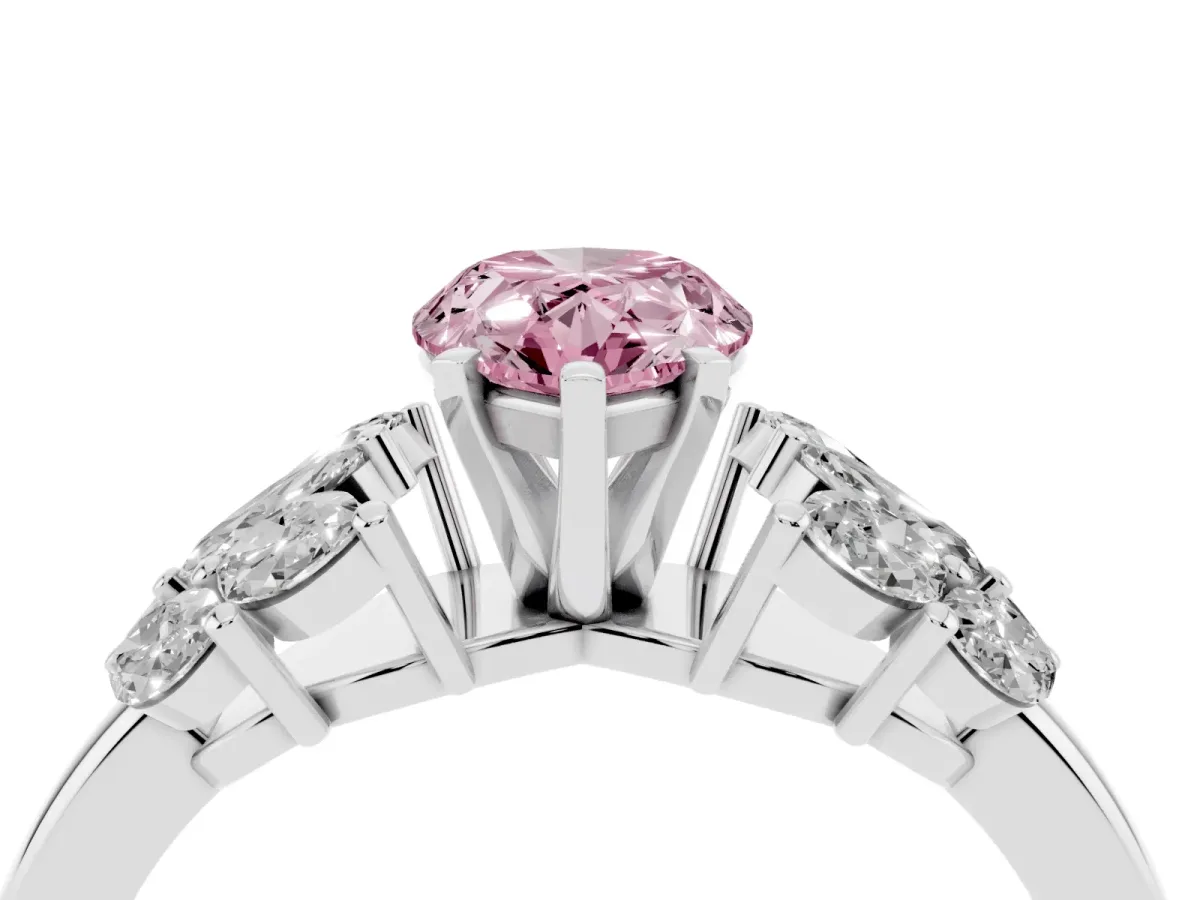 Fancy Pink Pear Cut Diamond Cluster Leaf Design Ring with Prong Setting Silver