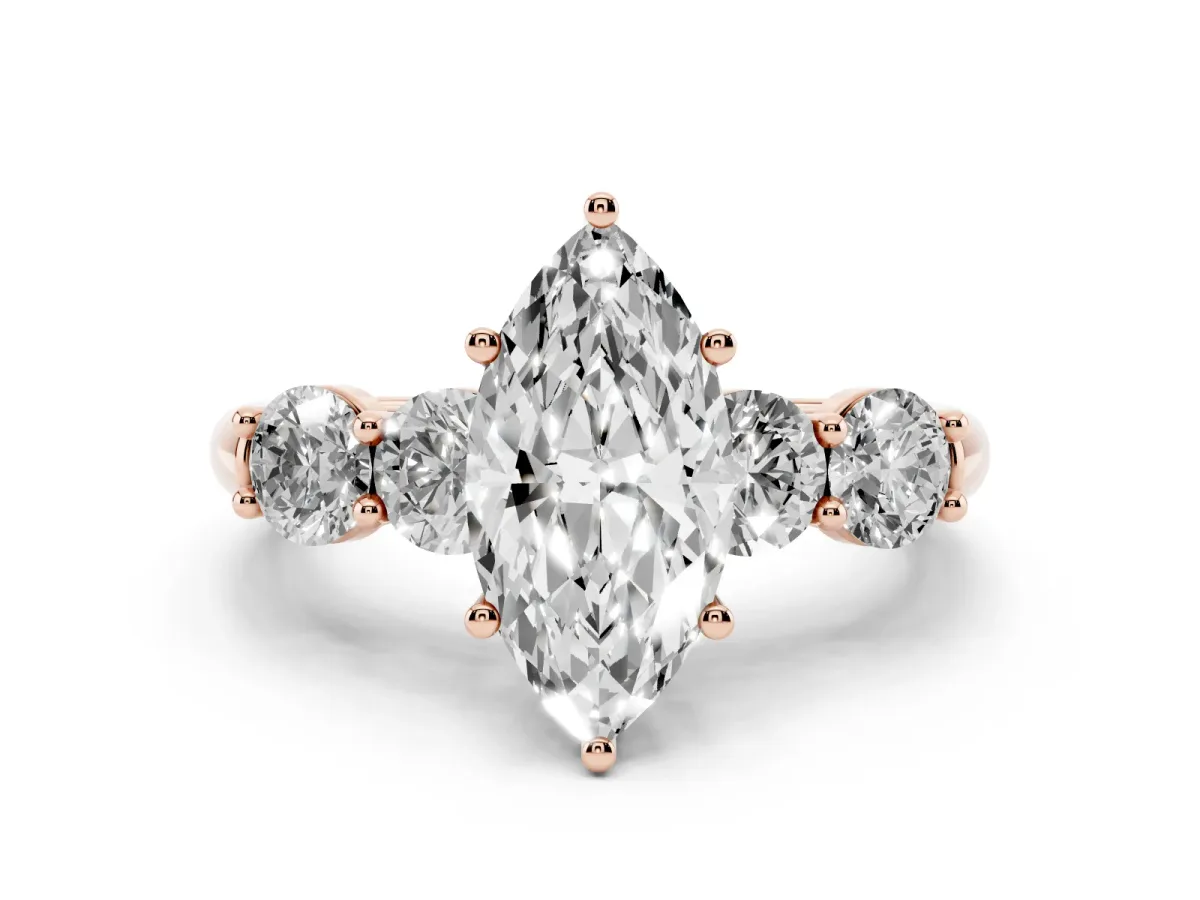 Marquise Cut Cut Five-Stone Prong Set Diamond Ring with Classic Band Rose gold