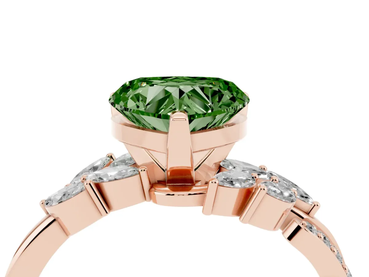 Fancy Green Heart Cut Solitaire Marquise Twist Band with Six-Prong Setting Rose gold