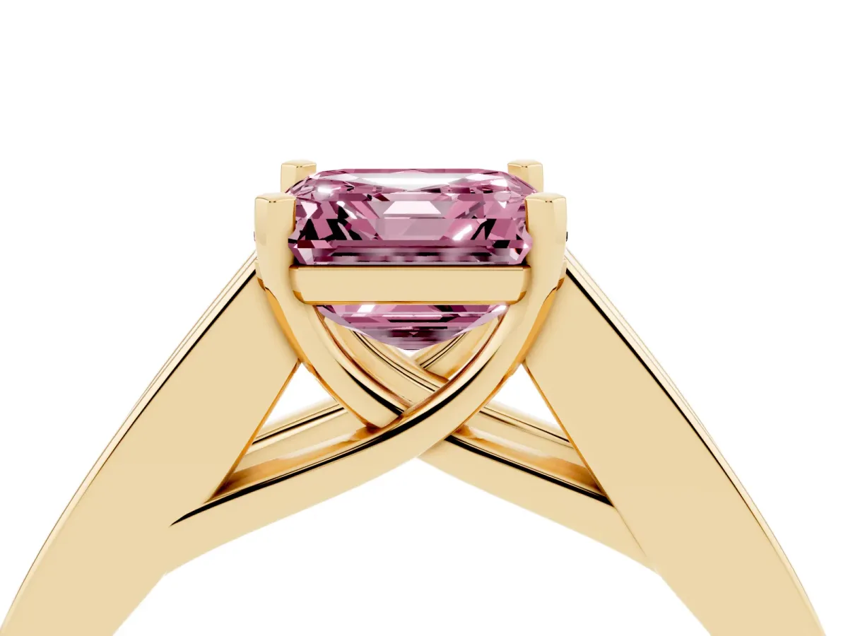 Fancy Pink Asscher Cut Cut Channel Set Solitaire Ring with Four-Prong Setting Yellow gold