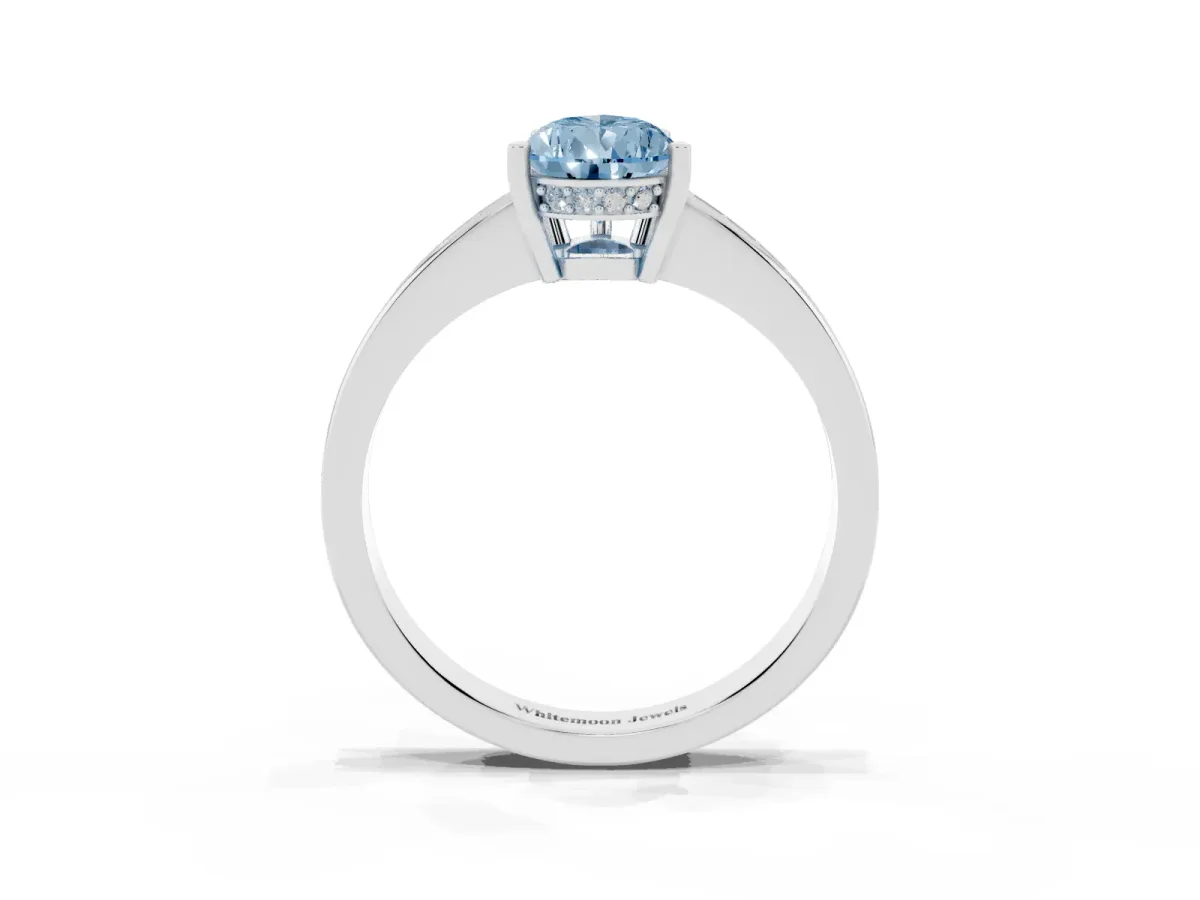 Fancy Blue Pear Cut Solitaire Pavé Band Prong Setting Ring Silver