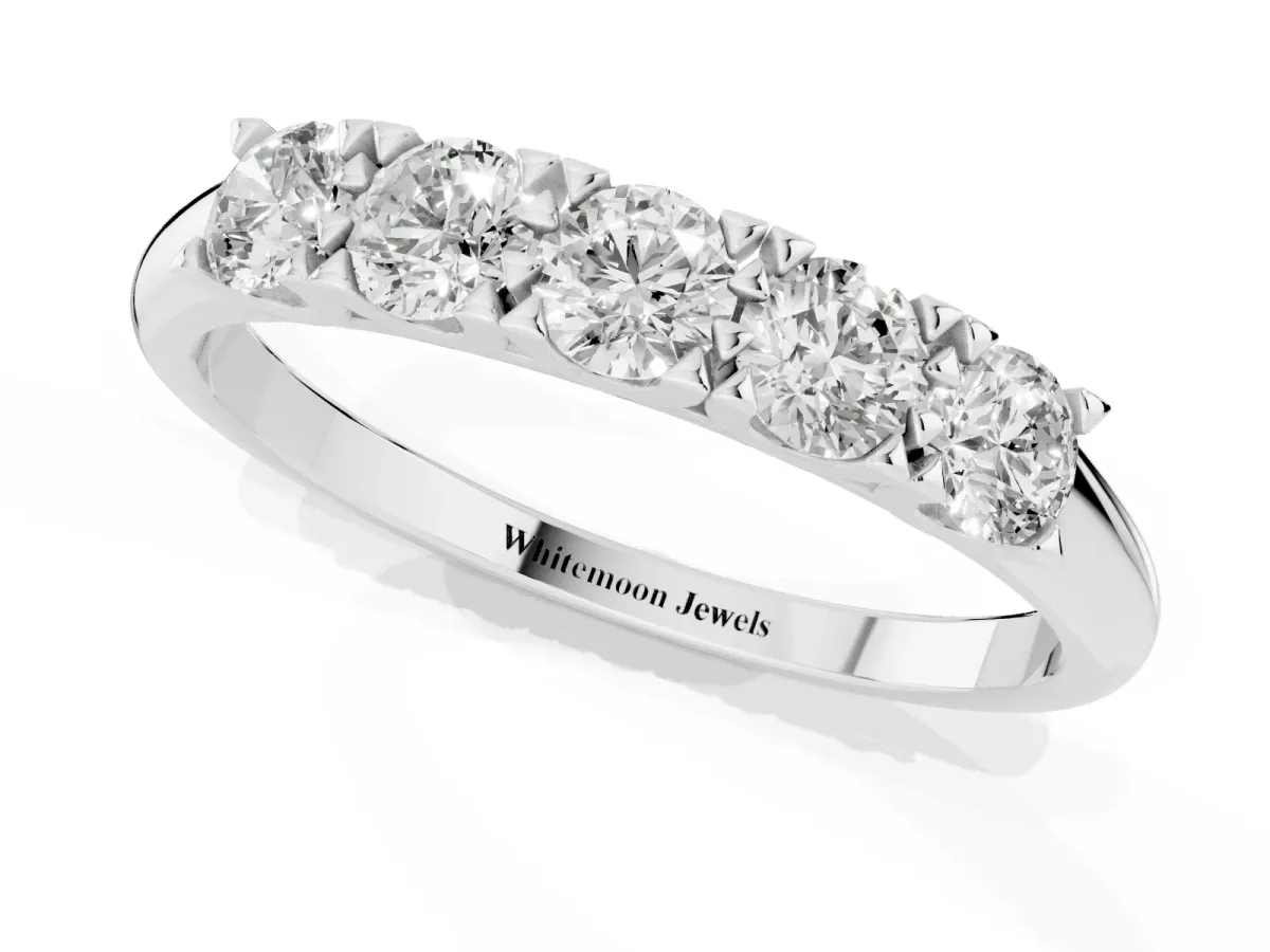 Round Diamond Channel Set Half Eternity Band with Shared Prong Setting White gold