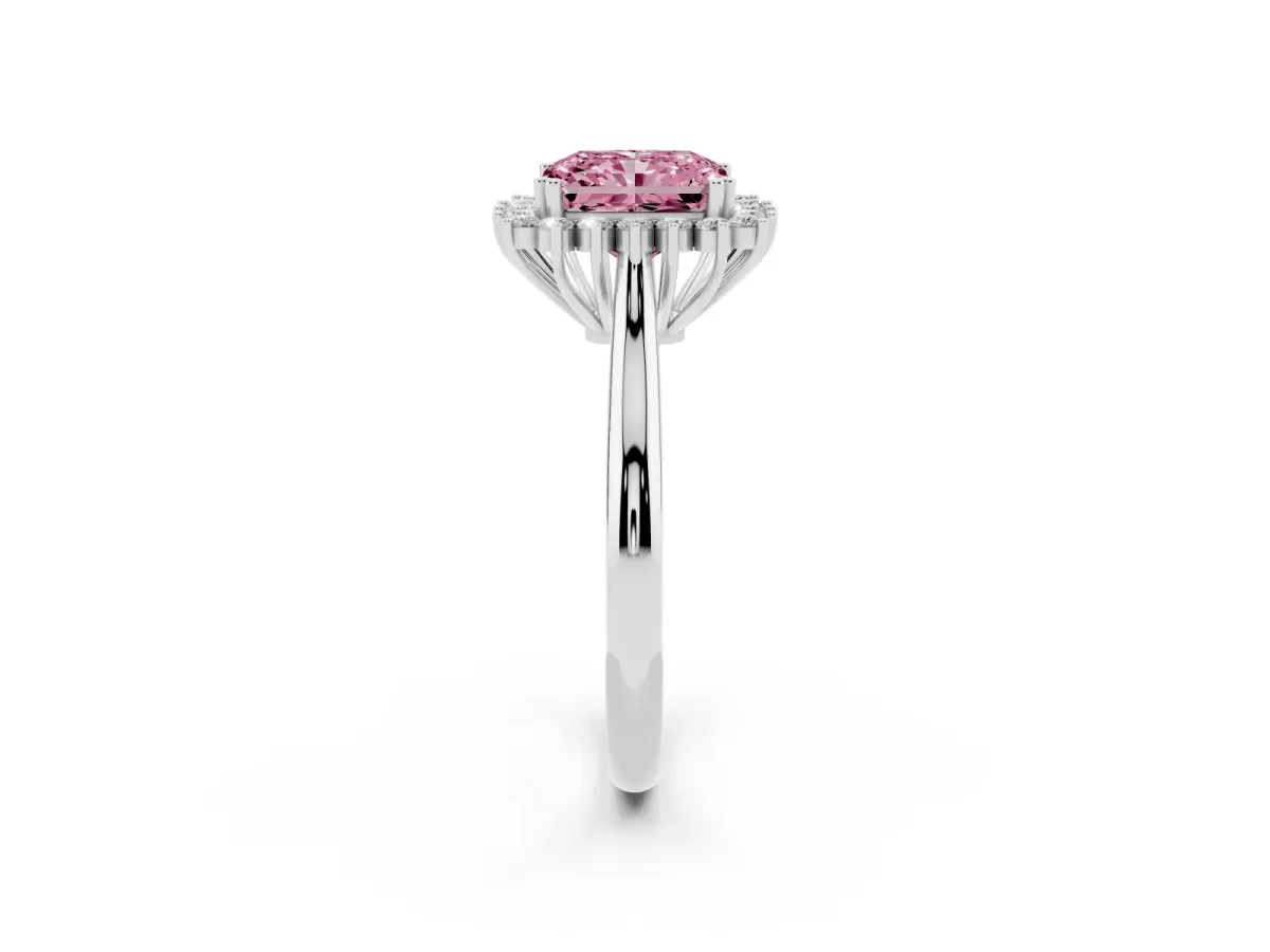 Fancy Pink Radiant Cut Cut Diamond Halo Ring with Solitaire Band and Prong Setting Platinum