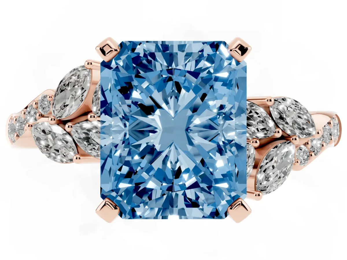 Fancy Blue Radiant Cut Solitaire Marquise Twist Band with Six-Prong Setting Rose gold
