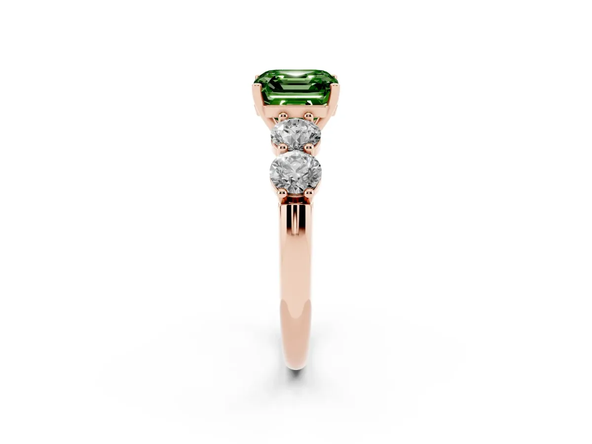 Fancy Green Asscher Cut Cut Five-Stone Prong Set Diamond Ring with Classic Band Rose gold