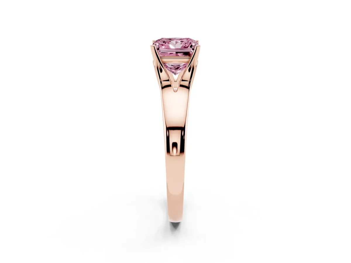 Fancy Pink Princess Cut Solitaire Diamond Ring with Cathedral Band and Four-Prong Setting Rose gold
