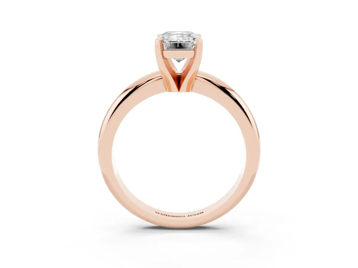 Emerald Cut Diamond Solitaire Engagement Ring with Round Band and Four-Prong Setting Rose gold