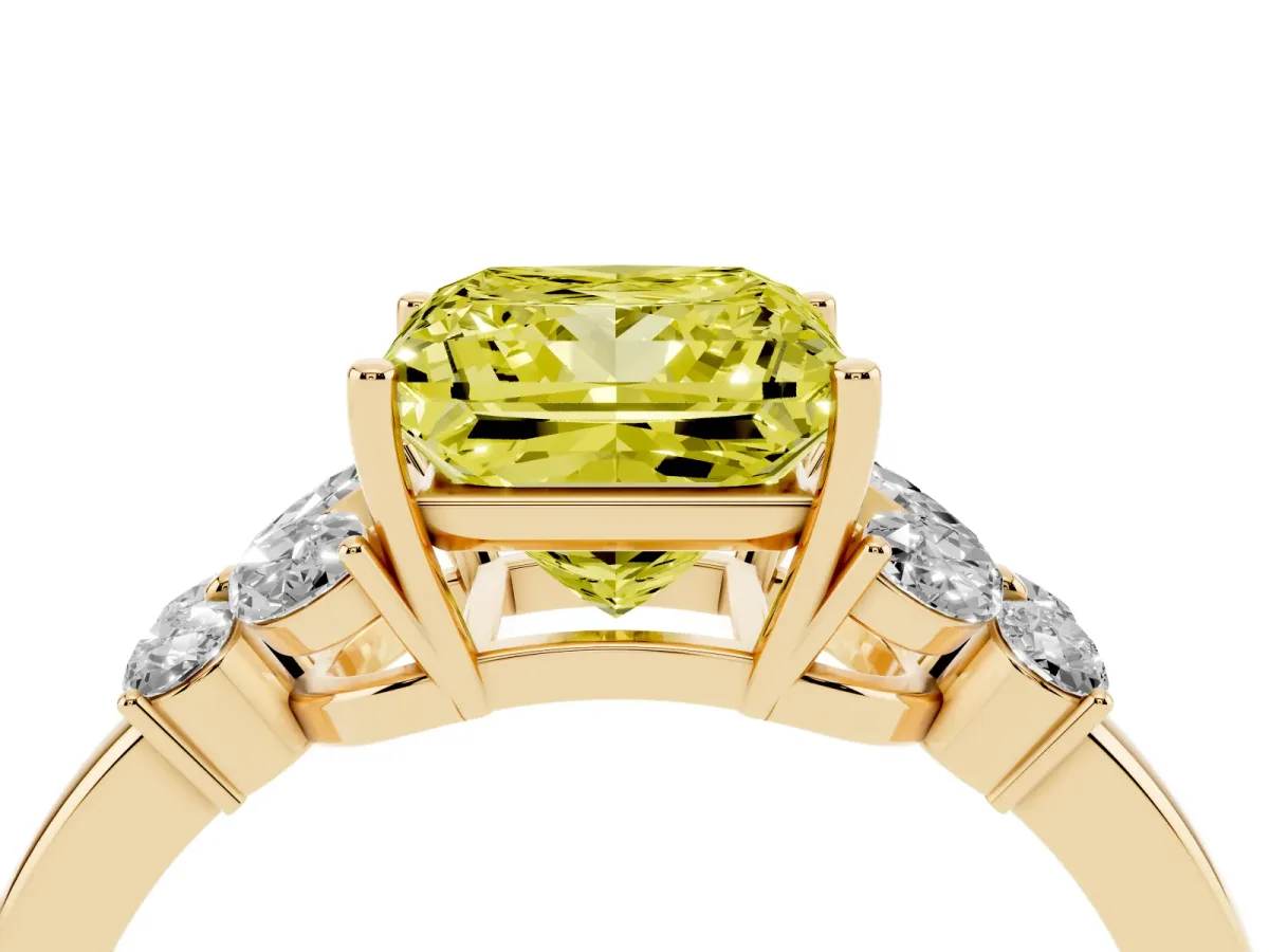 Fancy Yellow Princess Cut Cut Solitaire Floral Diamond Ring with Four-Prong Setting Yellow gold