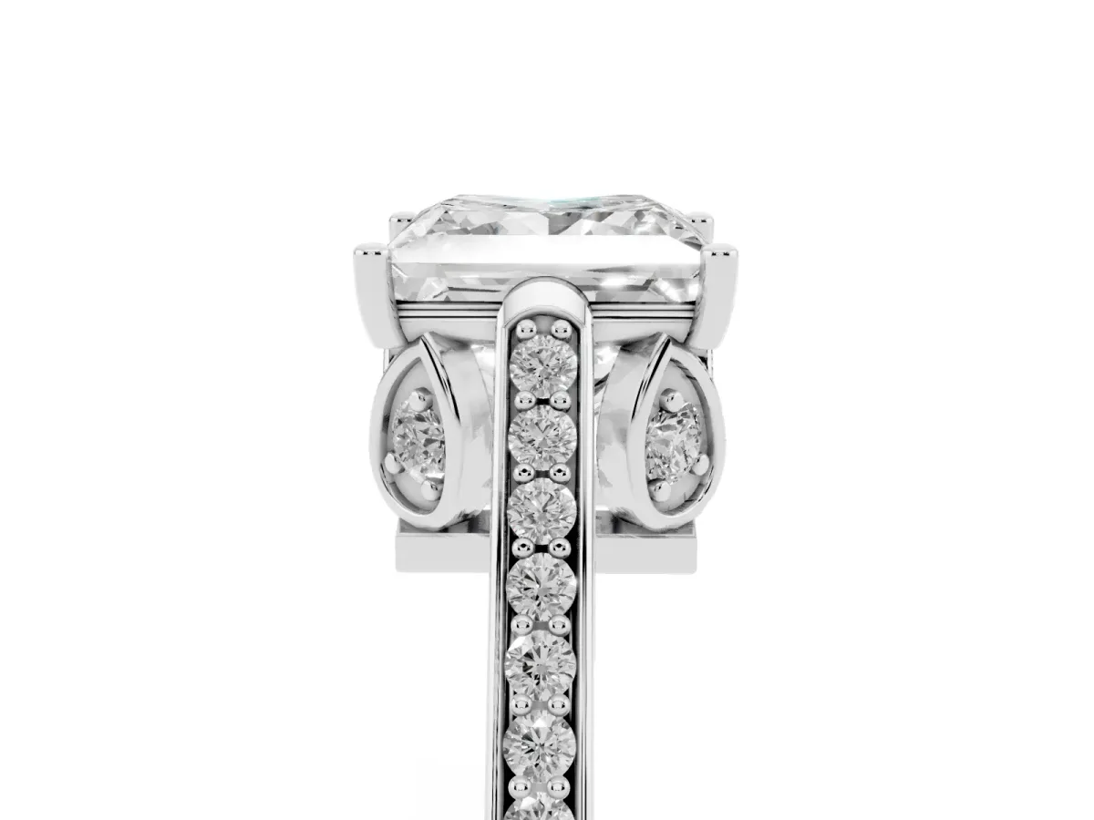 Princess Cut Cut Cathedral Pave Diamond Engagement Ring with Six-Prong Setting Silver