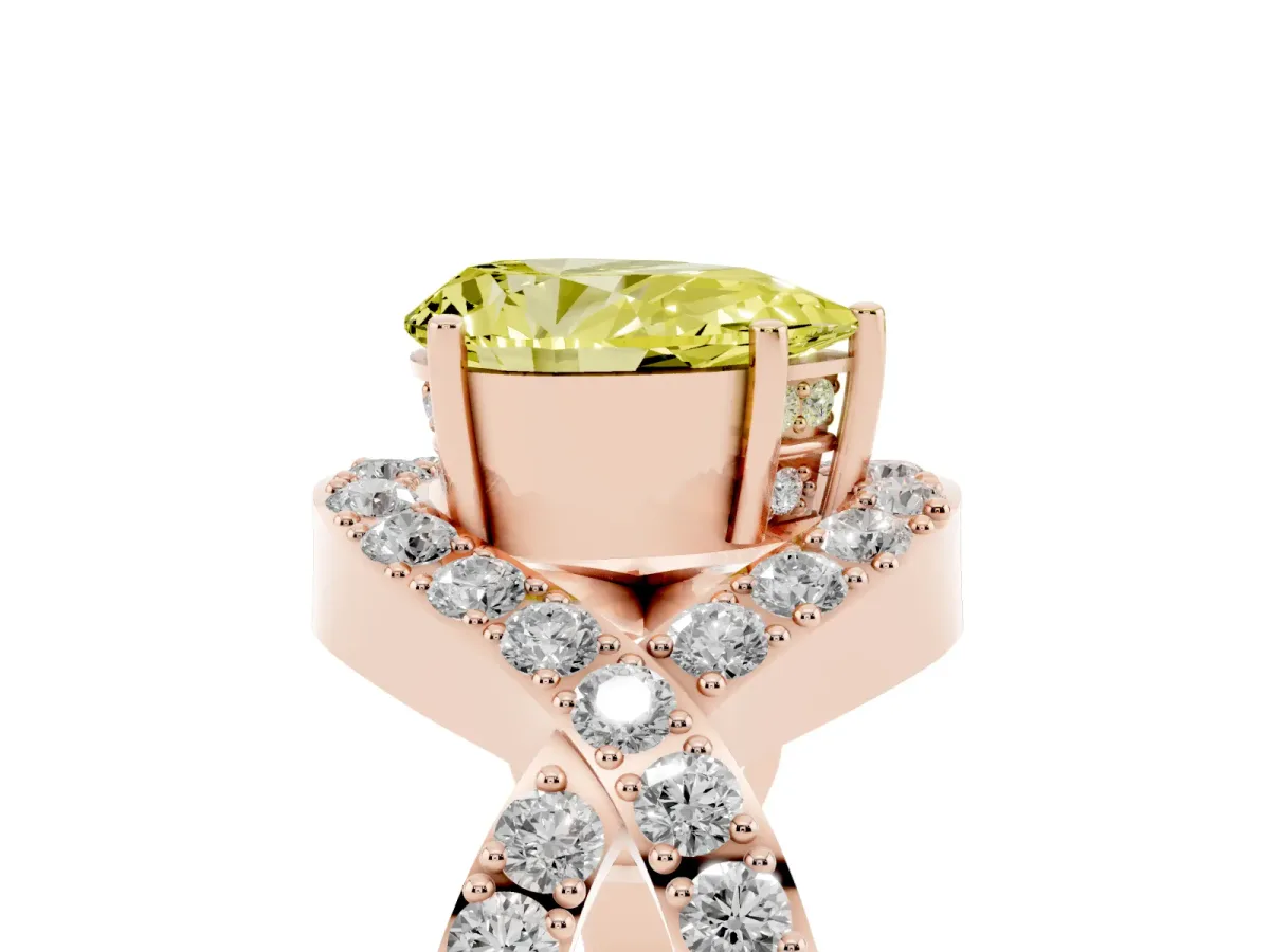 Fancy Yellow Pear Cut Solitaire Twist Band Pavé Diamond Engagement Ring Rose gold