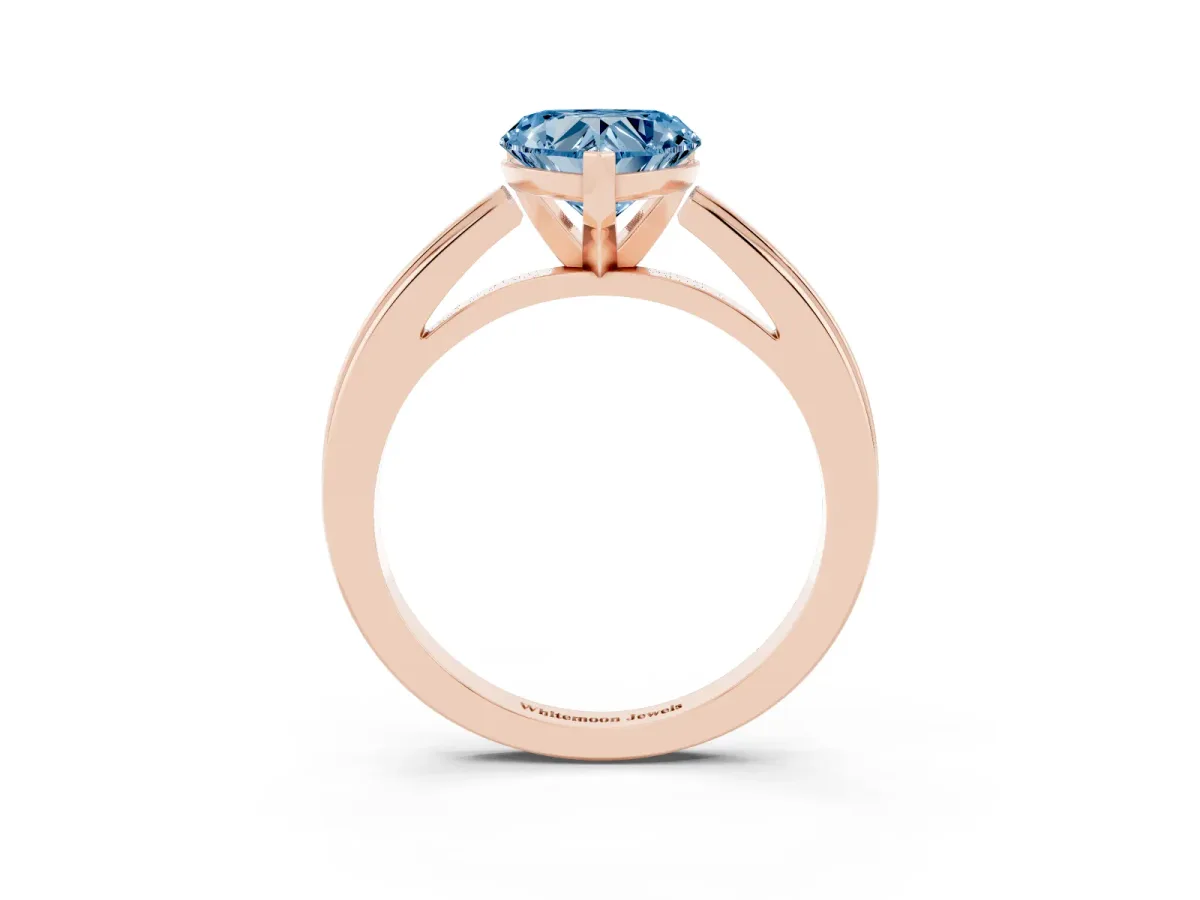 Fancy Blue Heart Cut Solitaire Diamond Ring with Four-Prong Setting and Classic Band Rose gold
