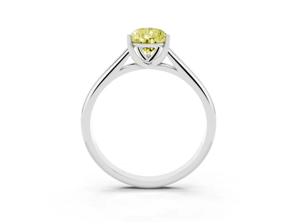 Fancy Yellow Pear Cut Solitaire Engagement Ring with Tapered Band and Four-Prong Setting Silver
