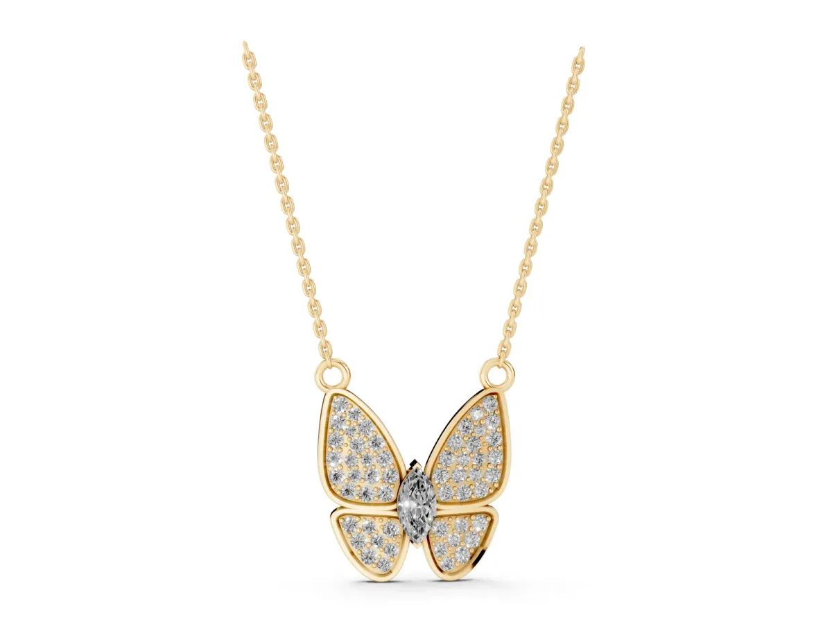 Pavé Oval Prong Butterfly Pendant Yellow gold