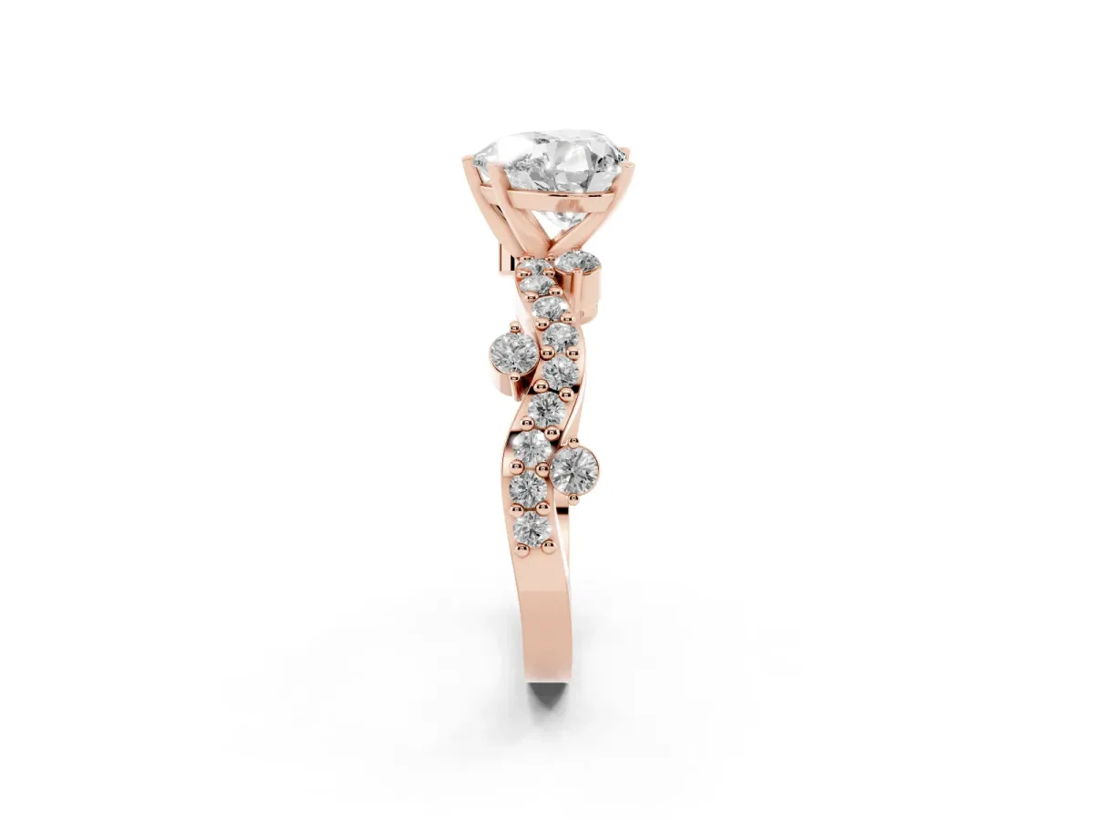 Heart Cut Cut Solitaire Diamond Twisted Band with Pave Setting Rose gold