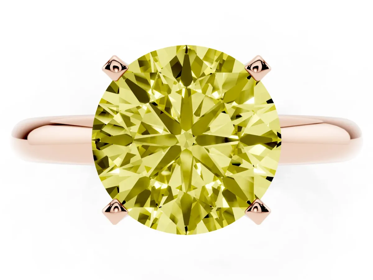 Fancy Yellow Round Cut Diamond Solitaire Engagement Ring with Round Band and Four-Prong Setting Rose gold