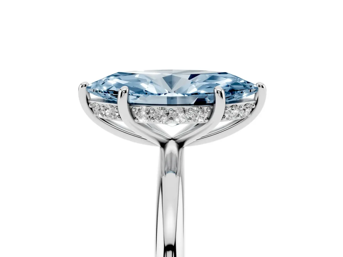 Fancy Blue Marquise Cut Solitaire Diamond Ring with a Classic Band and Four-Prong Setting White gold