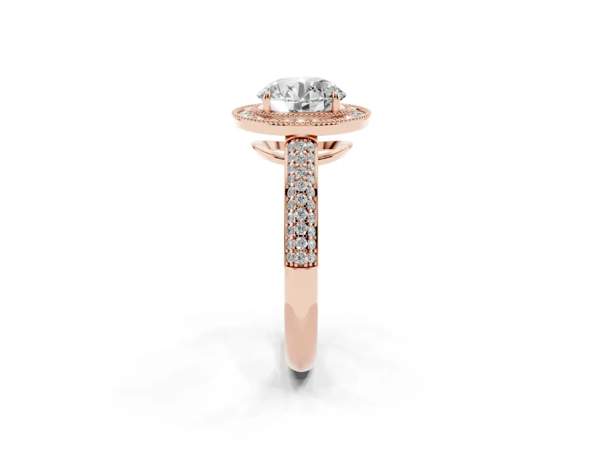 Round Cut Cut Halo Diamond Pave Band with Four-Prong Setting Rose gold