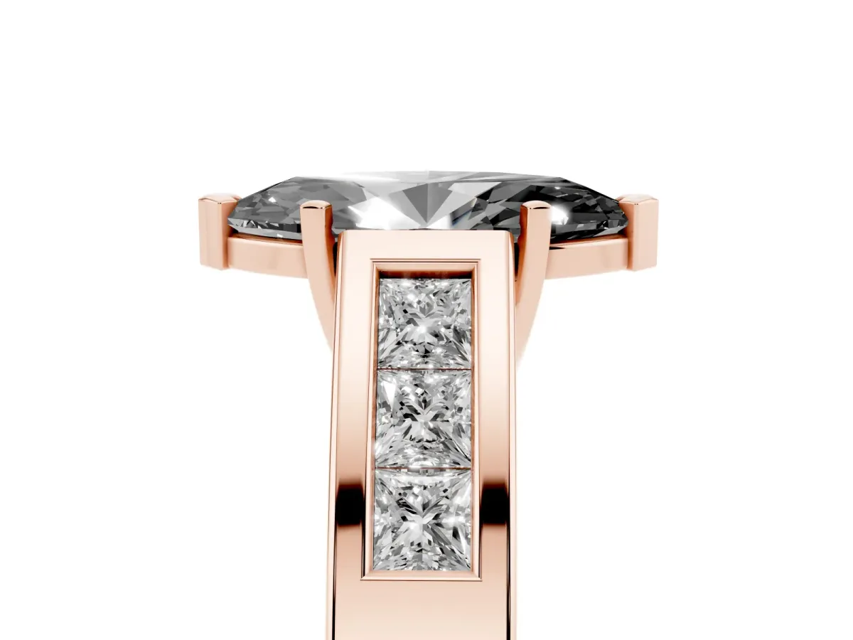 Fancy Black Marquise Cut Cut Channel Set Solitaire Ring with Four-Prong Setting Rose gold