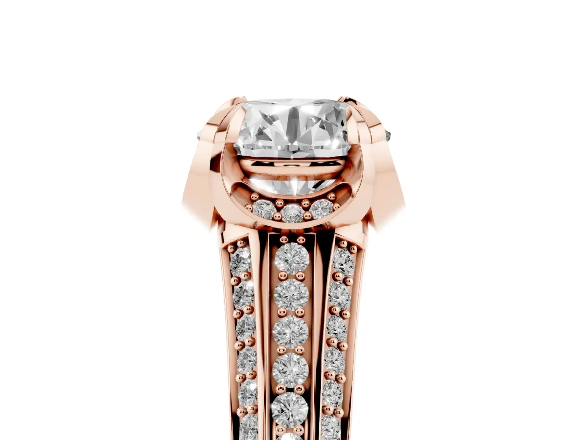 Round Cut Solitaire Pave Split Shank Ring with Four-Prong Setting Rose gold
