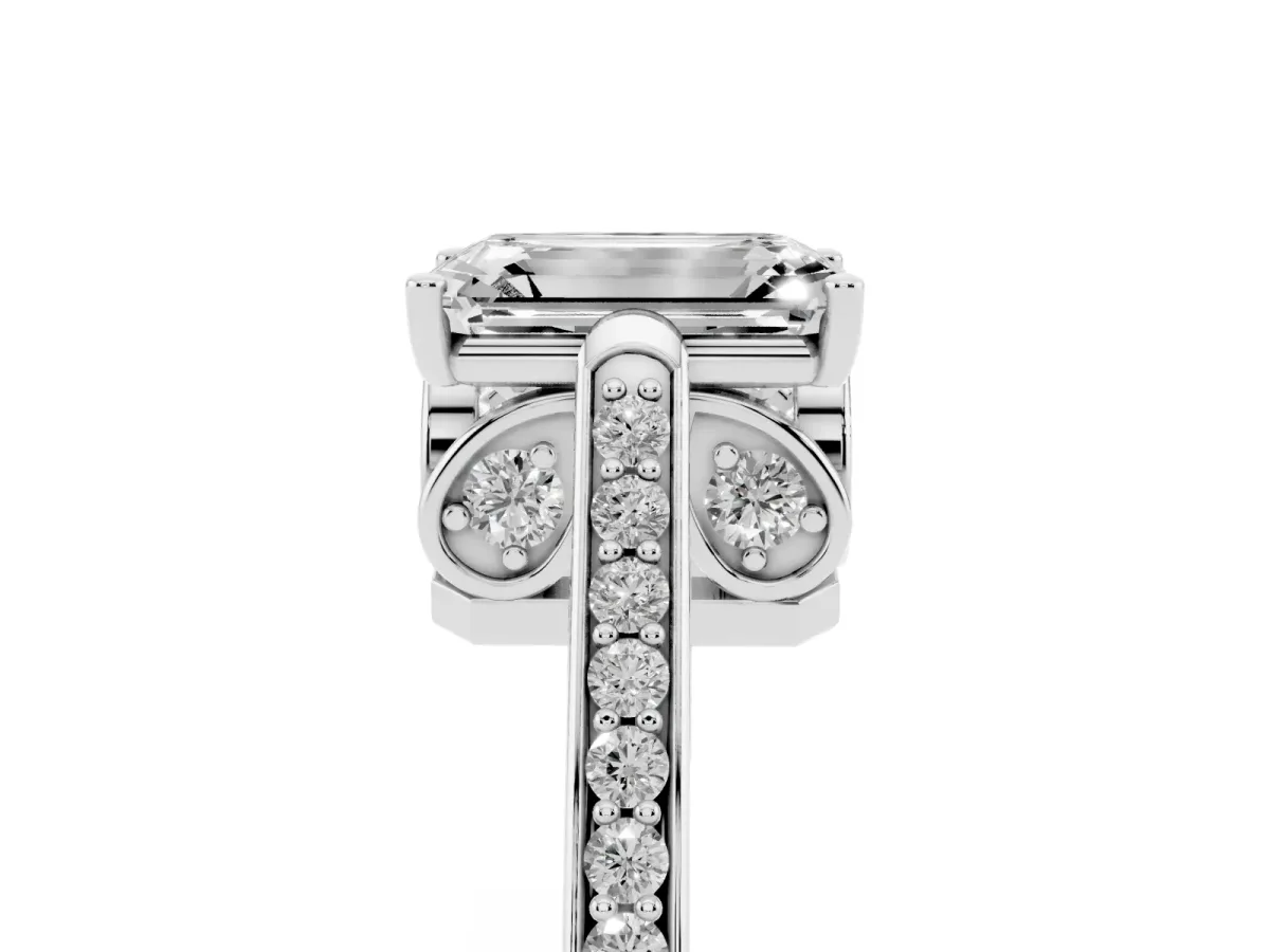 Emerald Cut Cut Cathedral Pave Diamond Engagement Ring with Six-Prong Setting Platinum