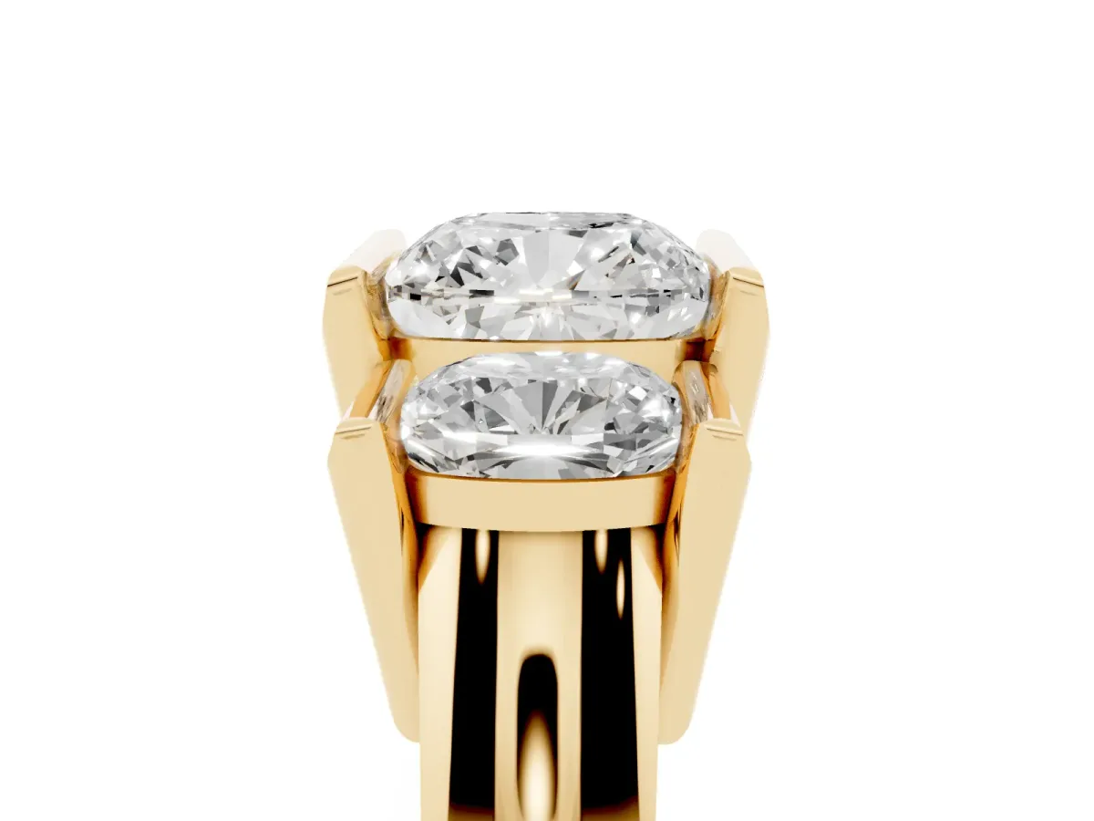 Three Stone Cushion Cut Cut Channel Set Diamond Ring Yellow gold