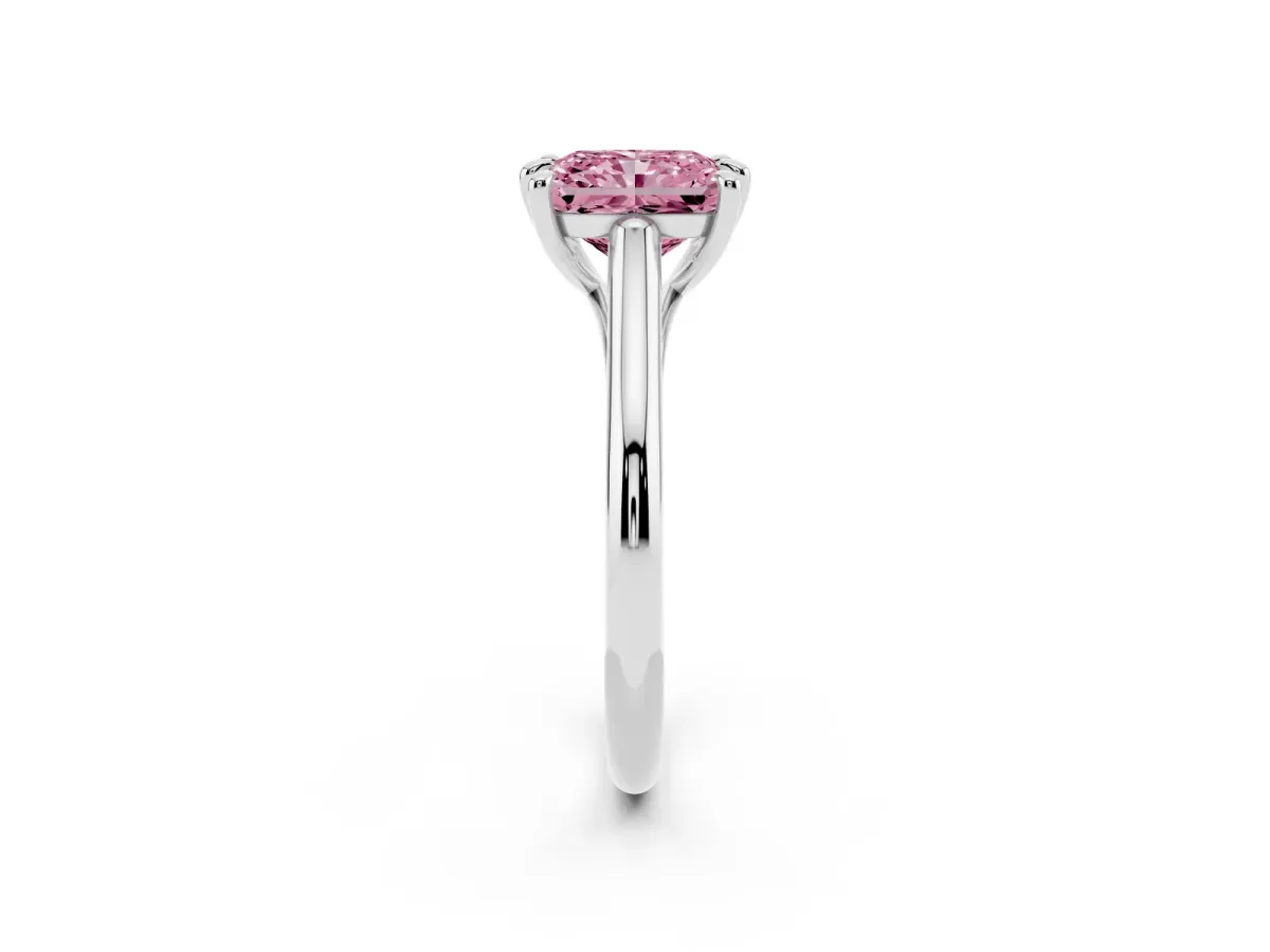 Fancy Pink Radiant Cut Solitaire Engagement Ring with Six-Prong Setting and Classic Band Platinum