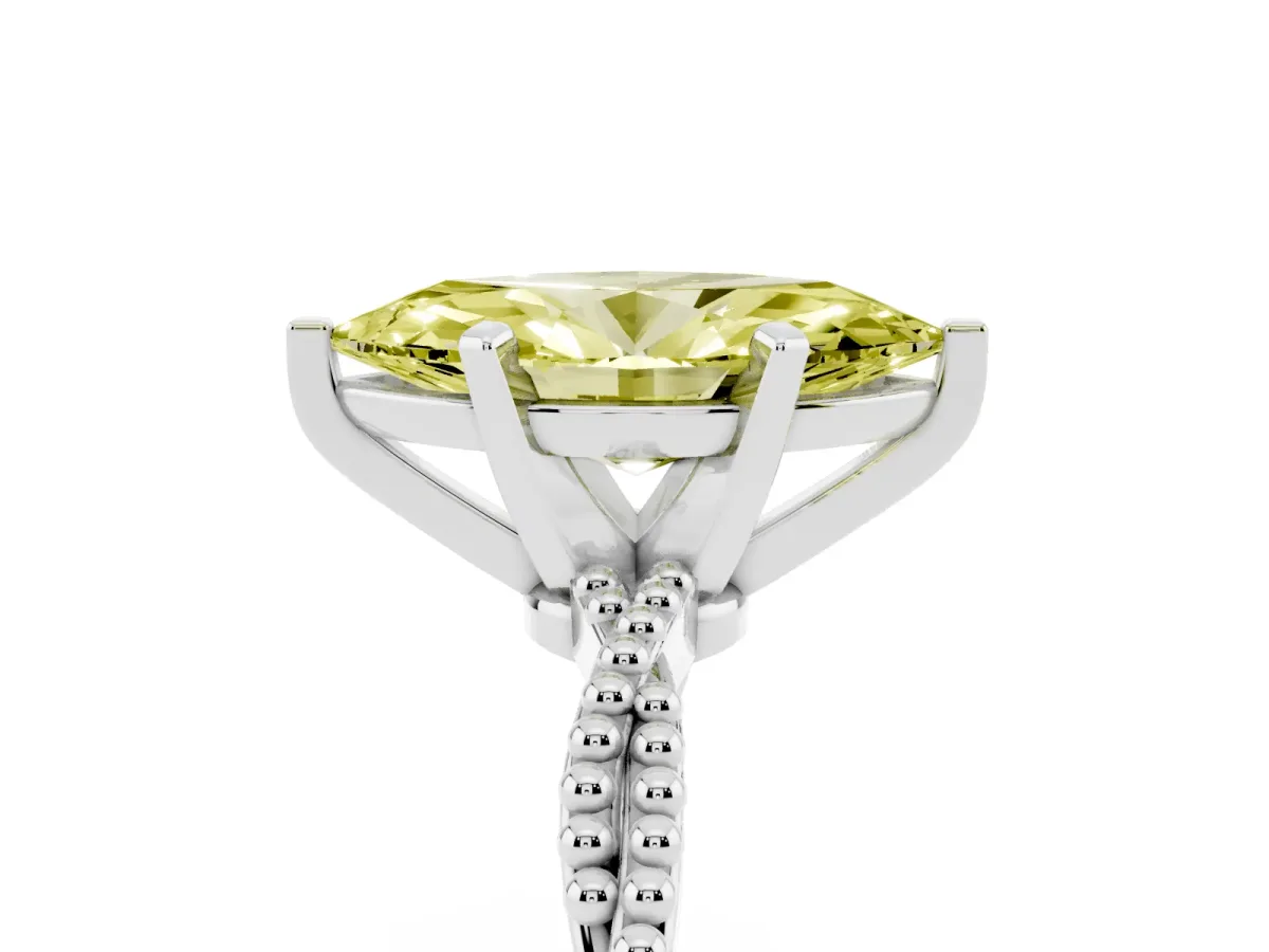 Fancy Yellow Marquise Cut Solitaire Twisted Band with Bead Prong Setting Silver