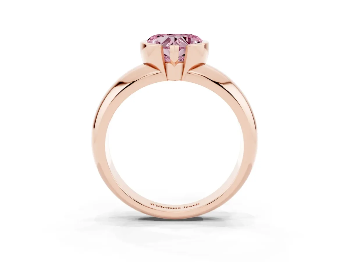 Fancy Pink Heart Cut Solitaire Tension Set Diamond Ring with Wide Band Rose gold