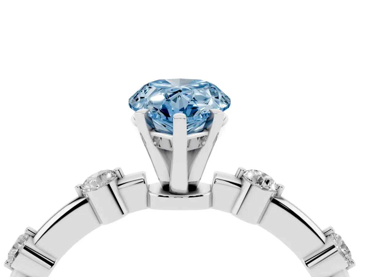 Fancy Blue Pear Cut Solitaire Diamond Ring with Bezel Set Side Stones and Prong Setting Platinum
