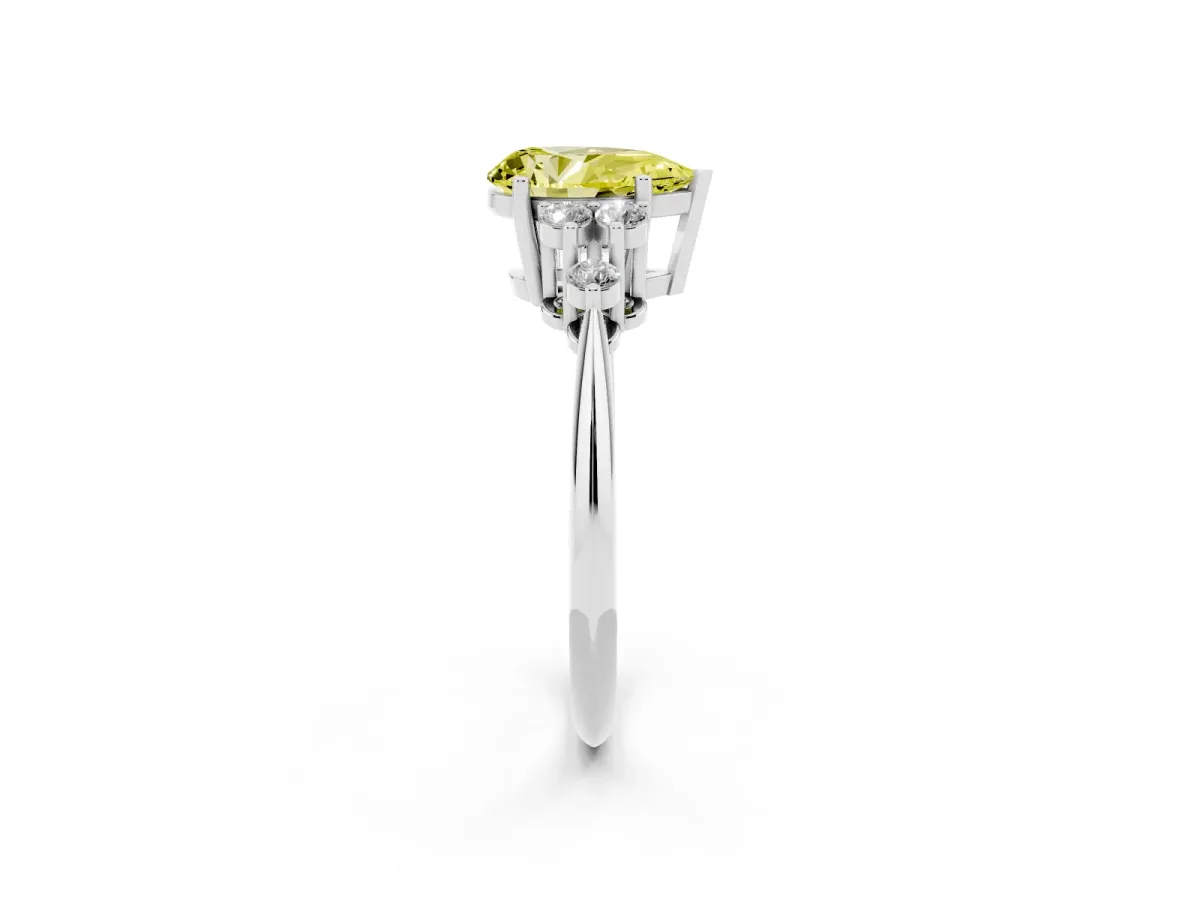 Fancy Yellow Pear Cut Cut Diamond Cluster Ring with Solitaire Band and Four-Prong Setting Silver